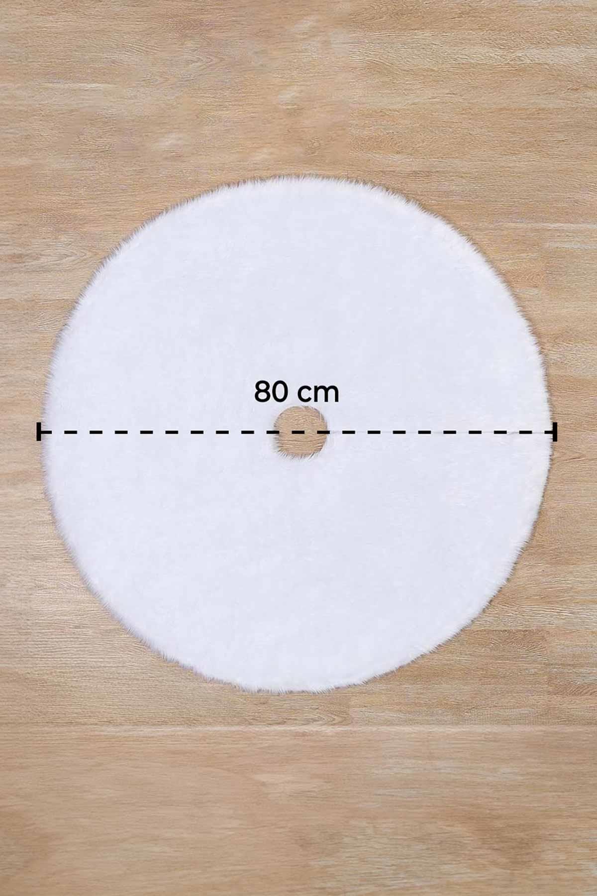 BrillaHome Çam Ağacı Ayak Halısı Örtüsü,  Yılbaşı Çam Ağacı Halısı Yılbaşı Ağacı Altı Örtüsü Peluş Beyaz 80x80 cm