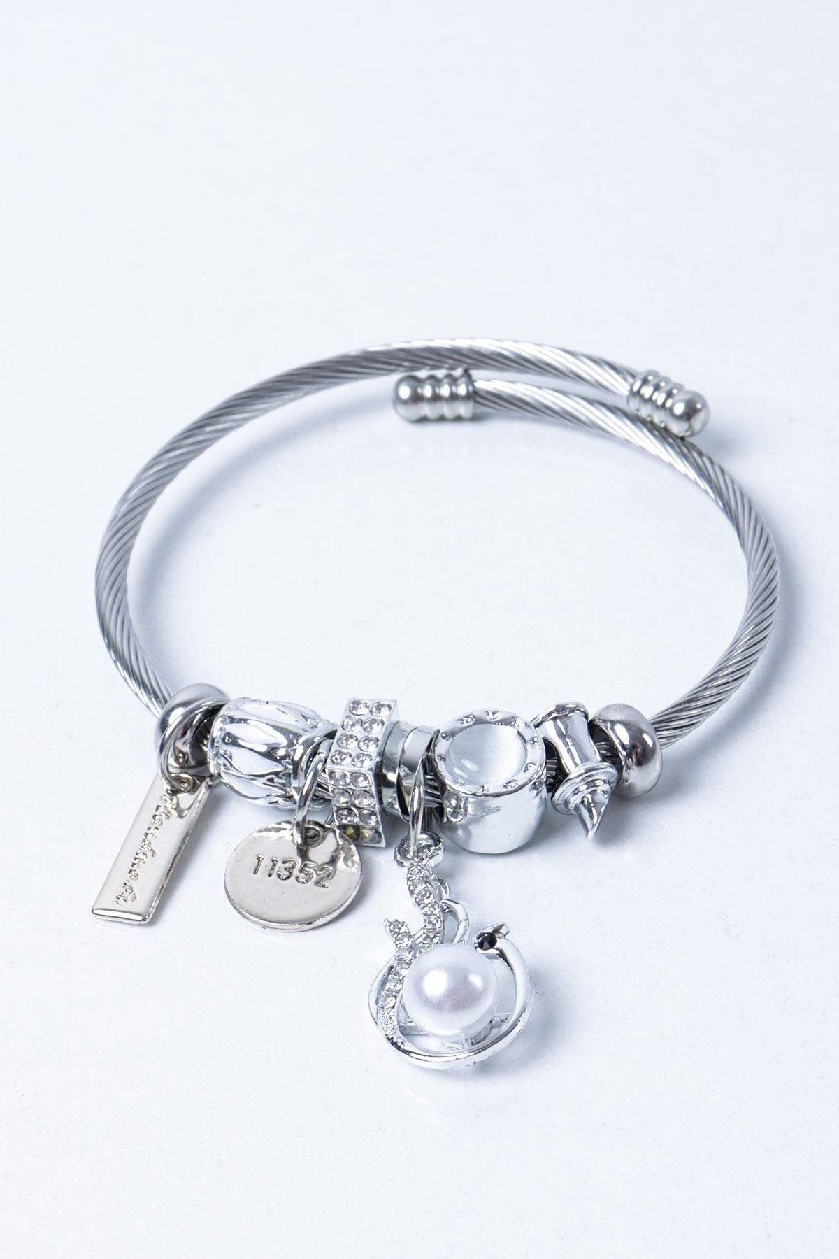 Çelik Charm Bileklik Gümüş