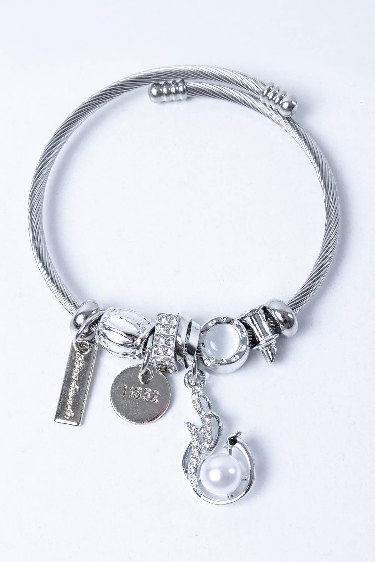 Çelik Charm Bileklik Gümüş