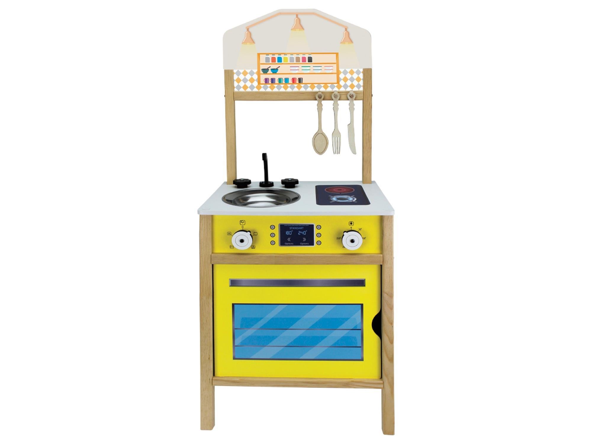 ÇG113 Sarı Ahşap Çocuk Mutfağı Pembe, Ahşap Mutfak Oyuncağı, Hediye Çocuk Halısı T1018