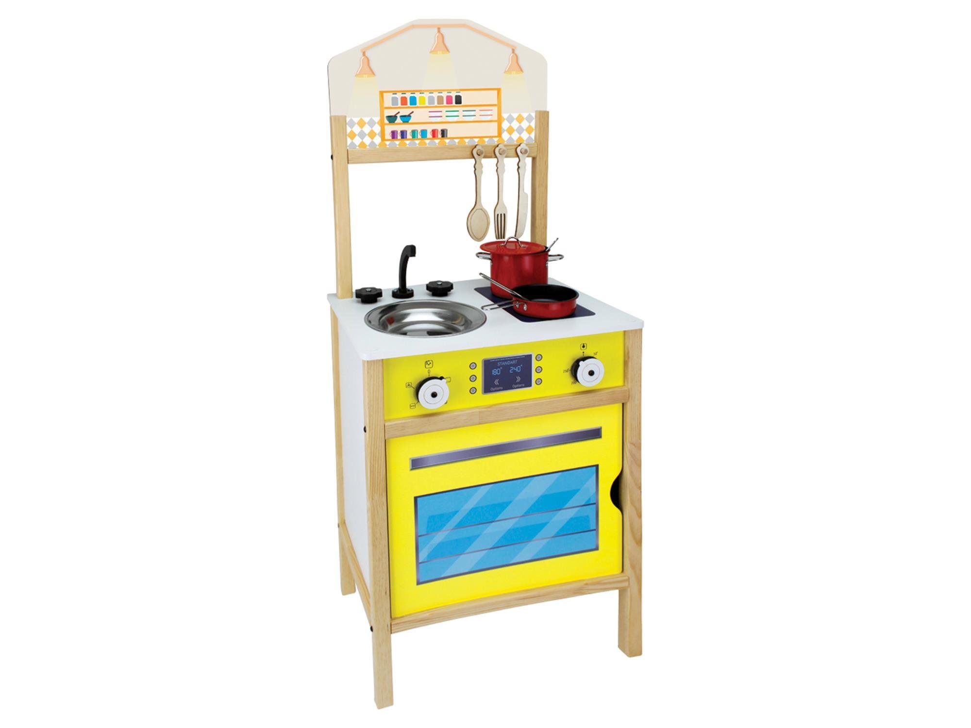 ÇG113 Sarı Ahşap Çocuk Mutfağı Pembe, Ahşap Mutfak Oyuncağı, Hediye Çocuk Halısı T1018
