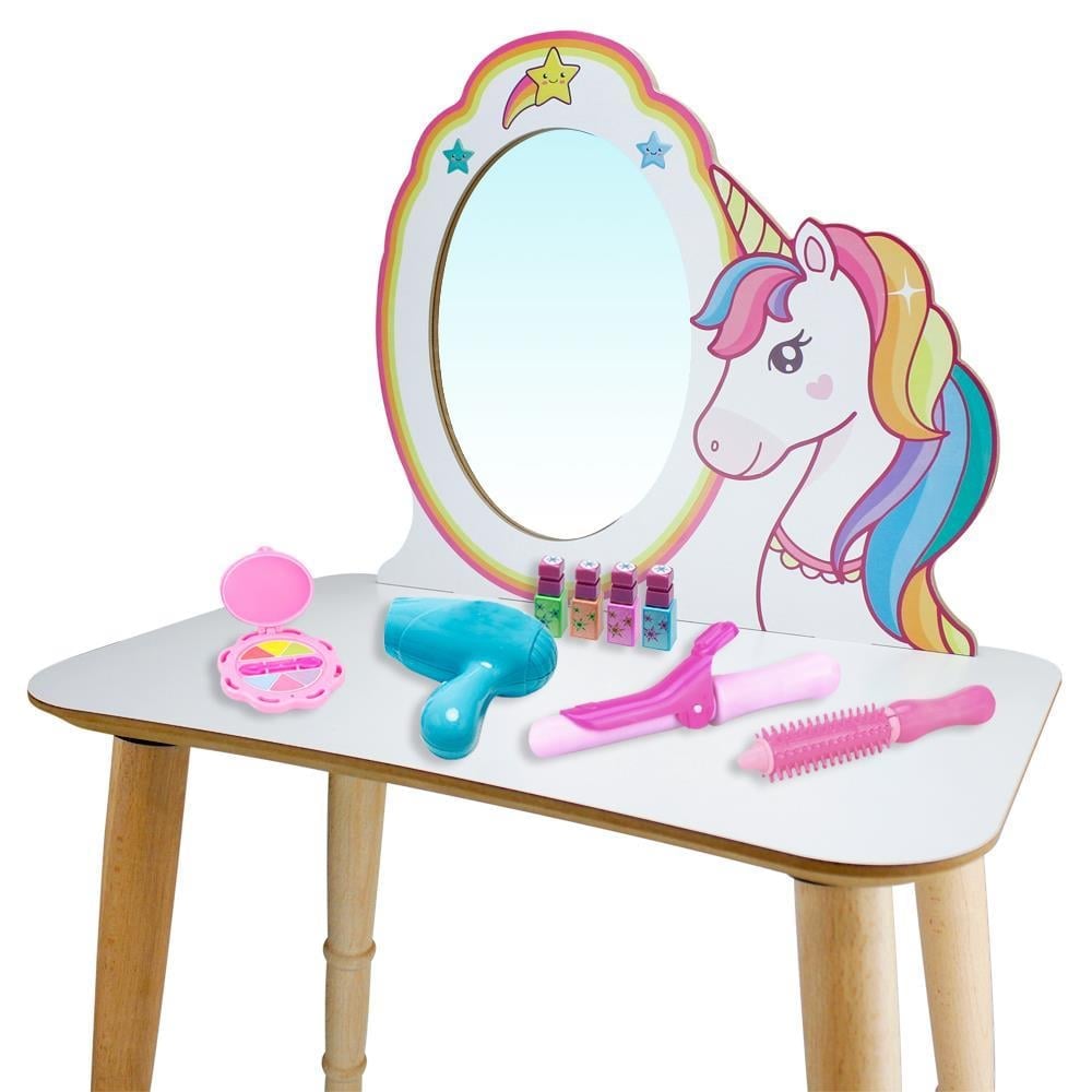 ÇG73 Ahşap Çocuk Makyaj Masası, Unicorn Makyaj Masası