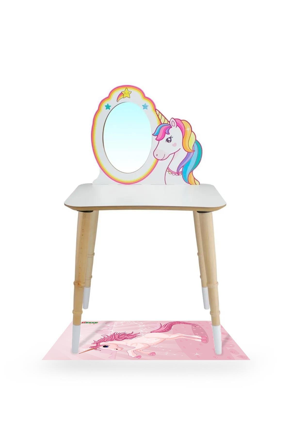 ÇG73 Ahşap Çocuk Makyaj Masası, Unicorn Makyaj Masası