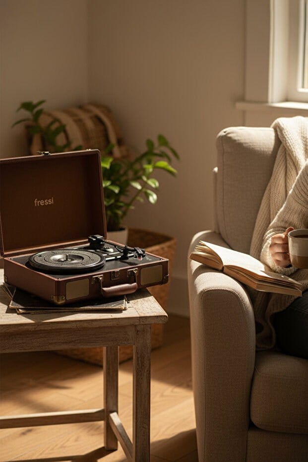 Dahili Hoparlörlü Pikap Müzik Kutusu Usb+Rca+Bluetooth FR-P101 Zenitte