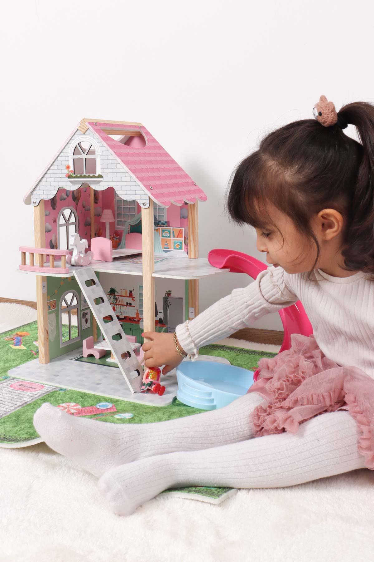 Doğal Ahşap Kaydıraklı Oyun Evi T2013
