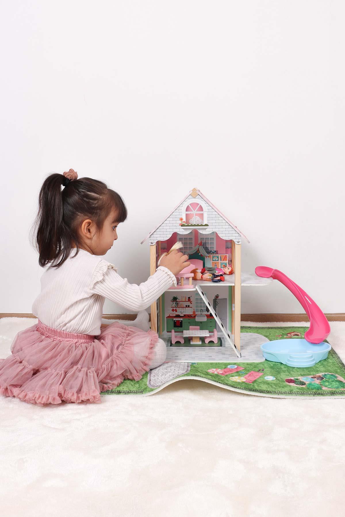 Doğal Ahşap Kaydıraklı Oyun Evi T2013