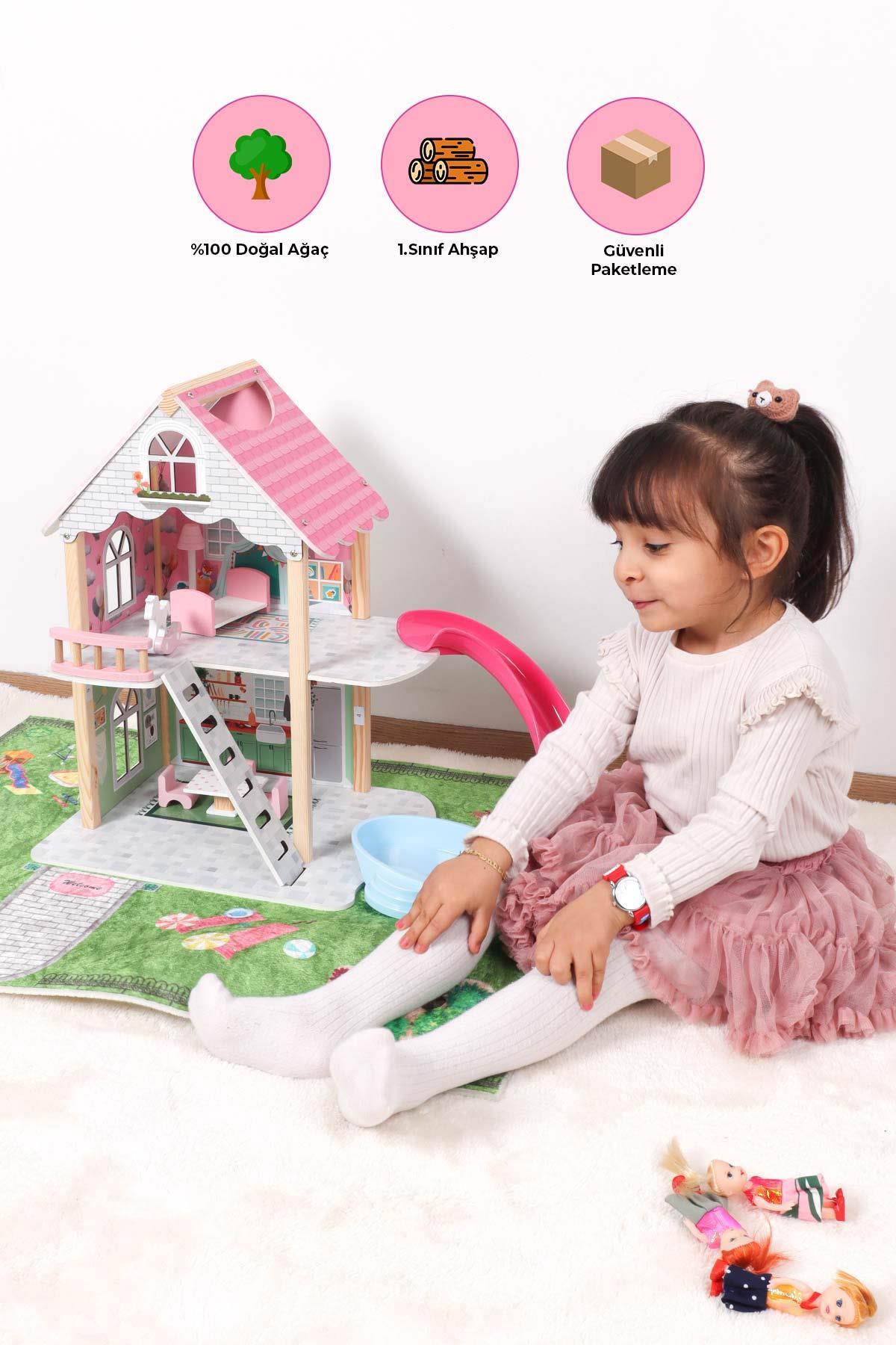 Doğal Ahşap Kaydıraklı Oyun Evi T2013