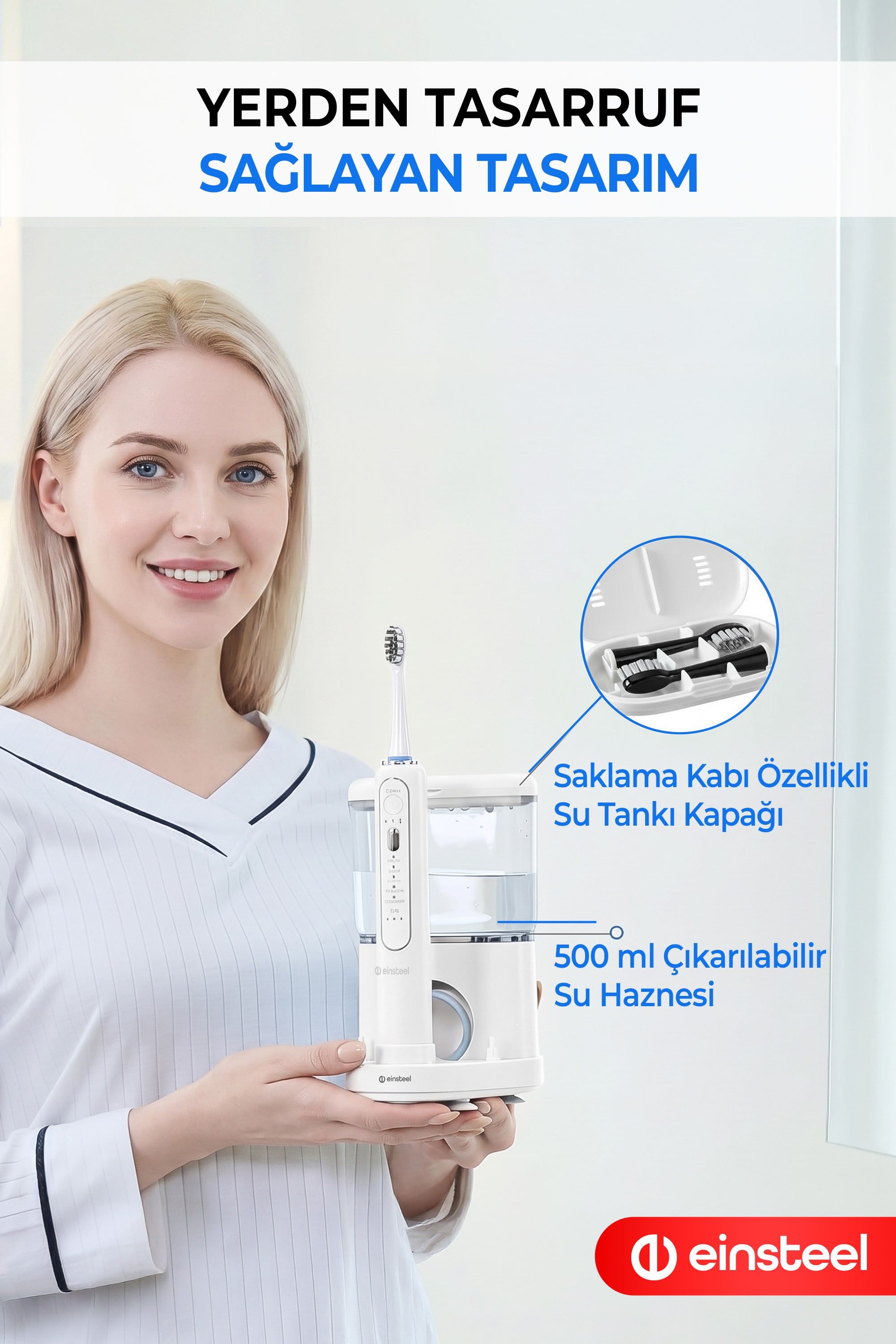 Einsteel Şarj Edilebilir Elektirikli Diş fırçası , Su Püskürtmeli Ağız Duşu ve Diş Temizleme Seti