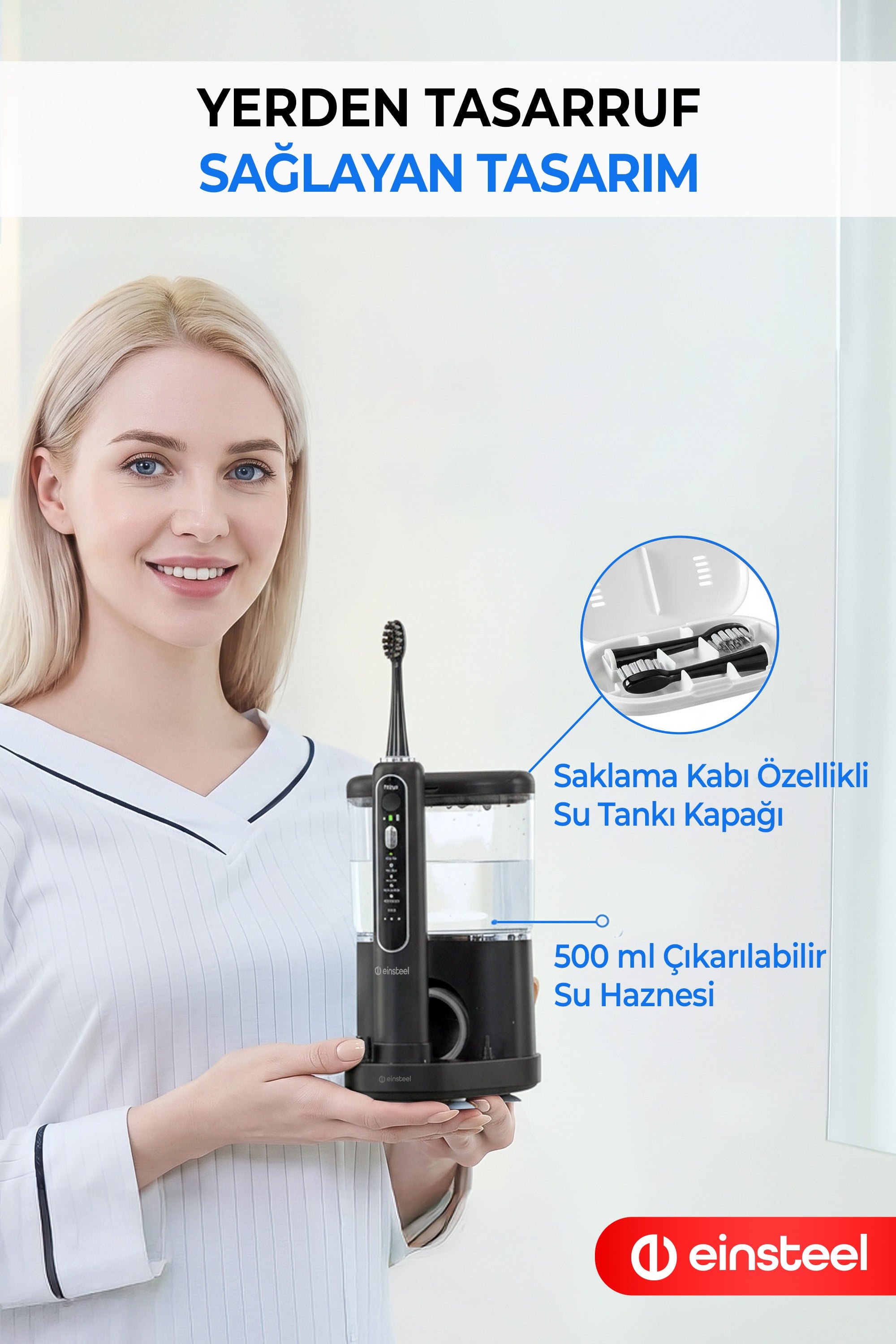 Einsteel Şarj Edilebilir Elektirikli Diş fırçası , Su Püskürtmeli Ağız Duşu ve Diş Temizleme Seti