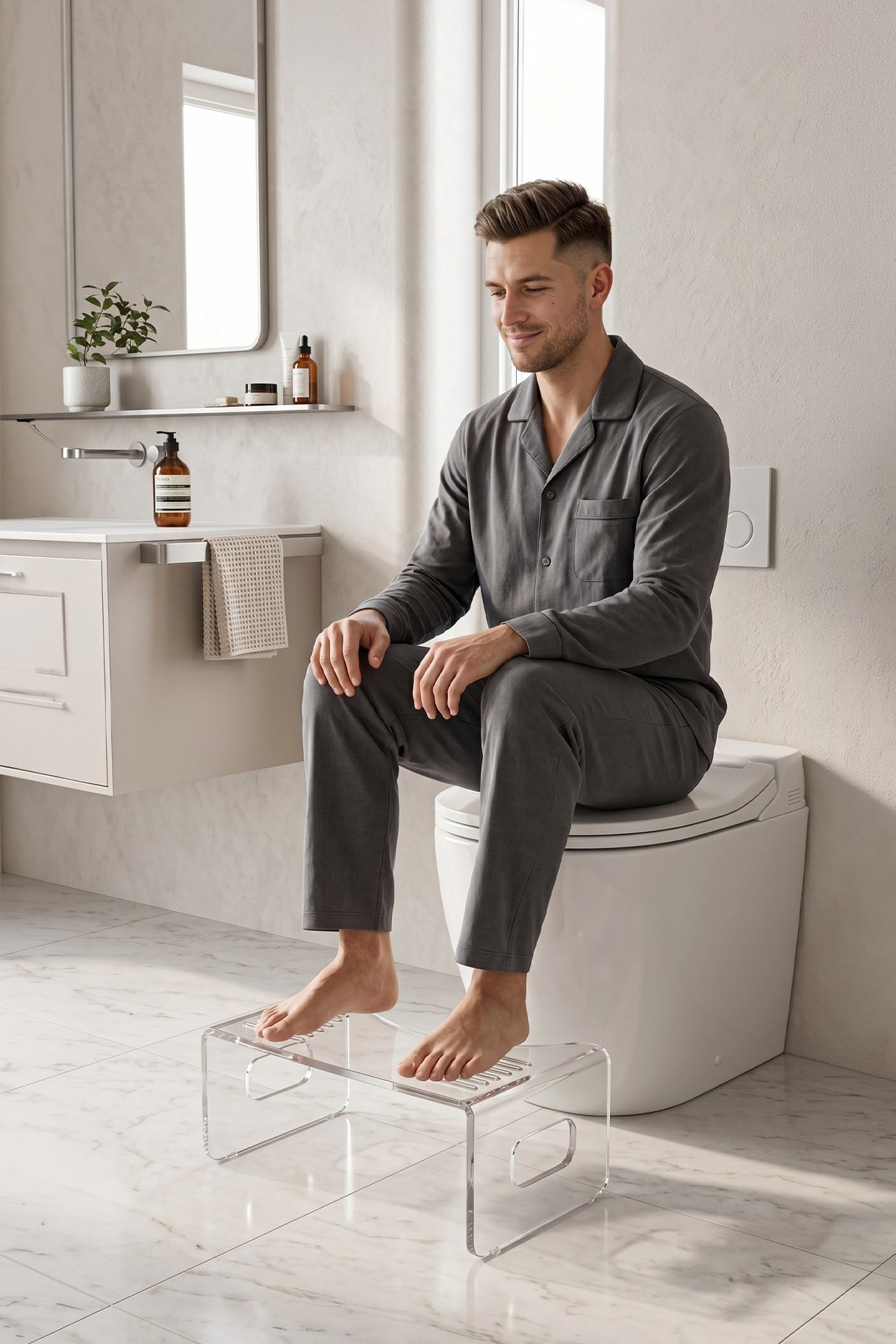 Ergonomik Pleksi Klozet Taburesi, Ayak Tükseltici 6074
