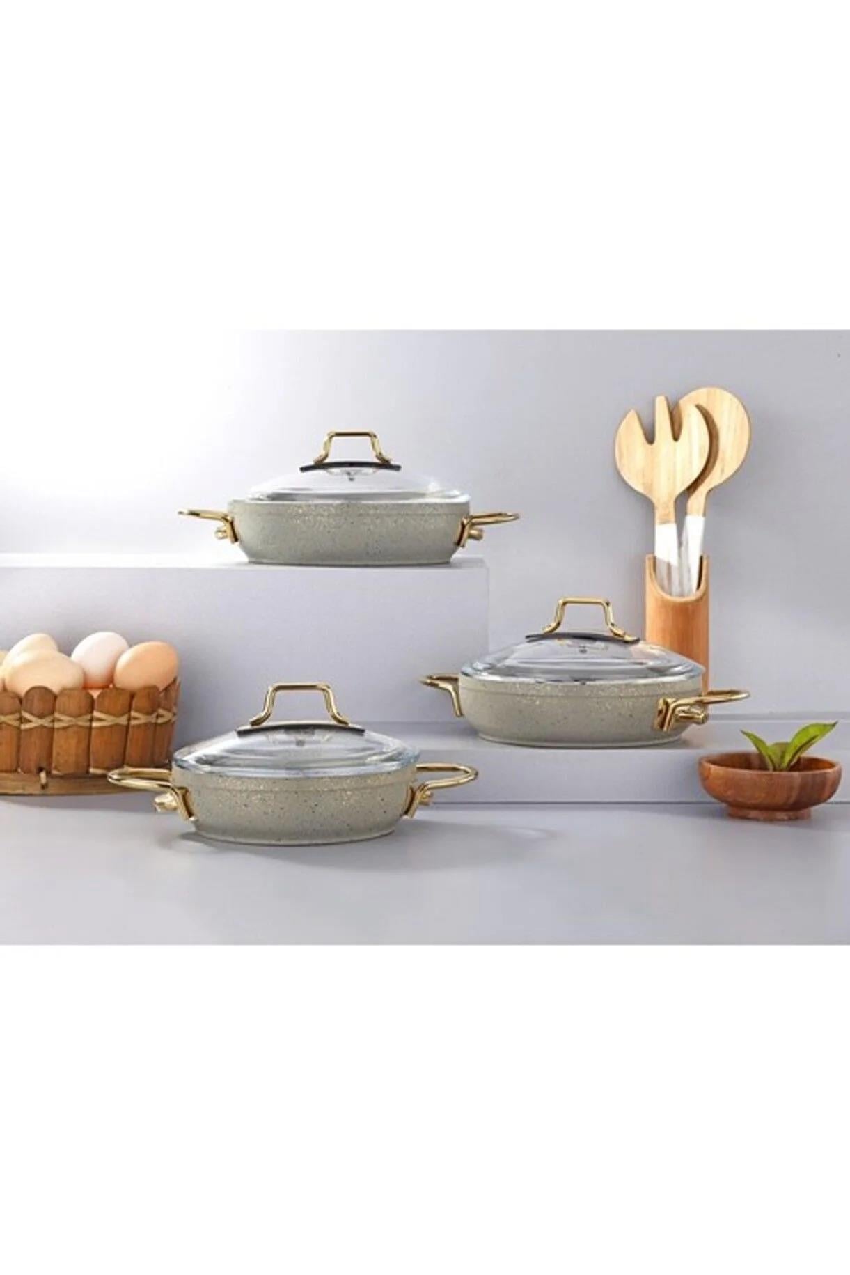 GRNT3701 MARBELLA PLUS 6 PARÇA  GÜVEÇ MODEL NARDO GRİ & GOLD KULP 18-22 TENCERE