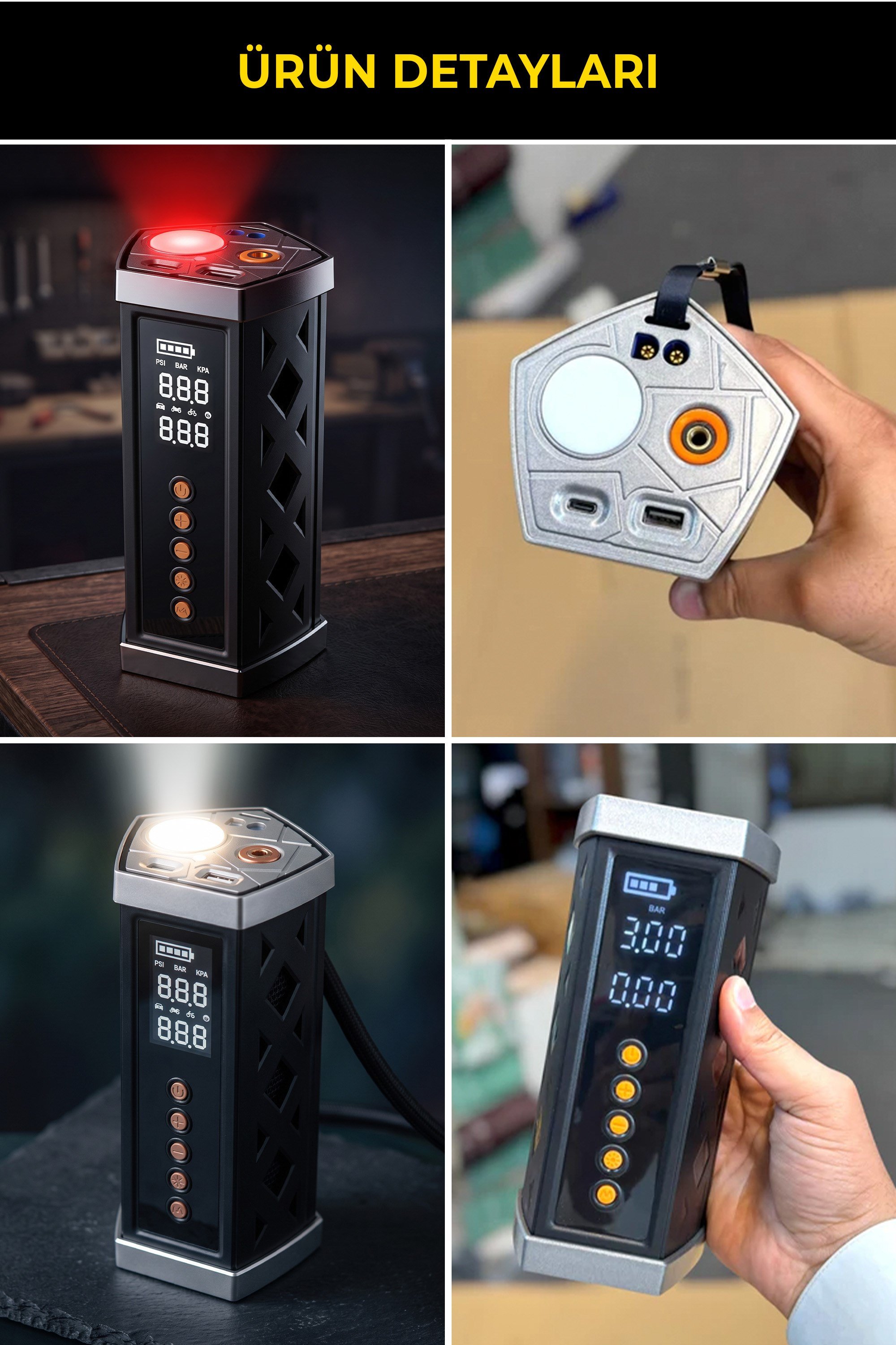 Joyplus Akü Takviye ve Hava Kompresörü 16000 mAh Led Ekran Powerbank