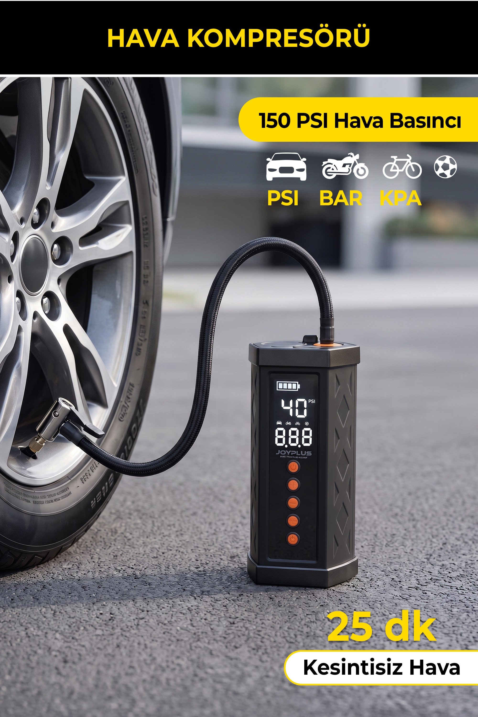 Joyplus Akü Takviye ve Hava Kompresörü 16000 mAh Led Ekran Powerbank
