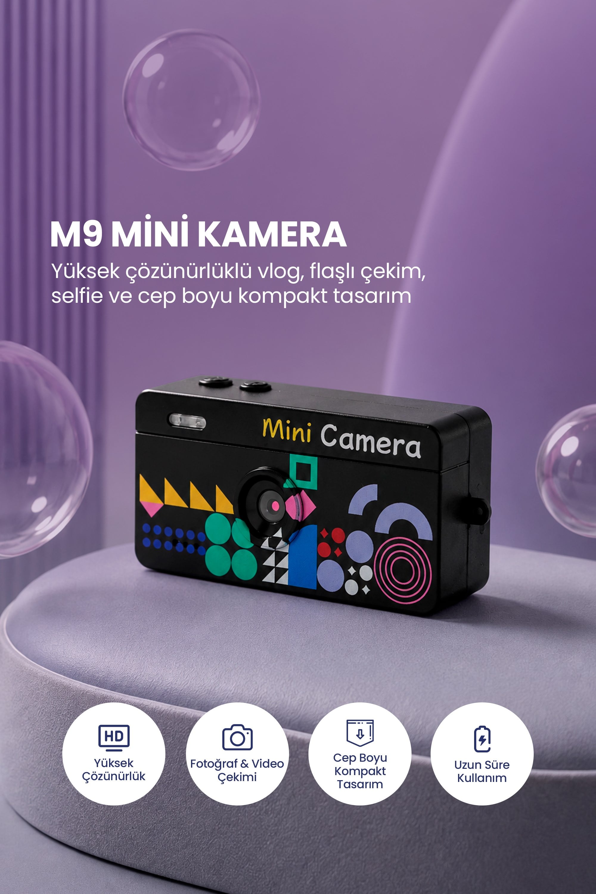 Joyplus Mini Anahtarlık Dijital Fotoğraf Makinesi Retro Filtreli Mini Video Kamera M9