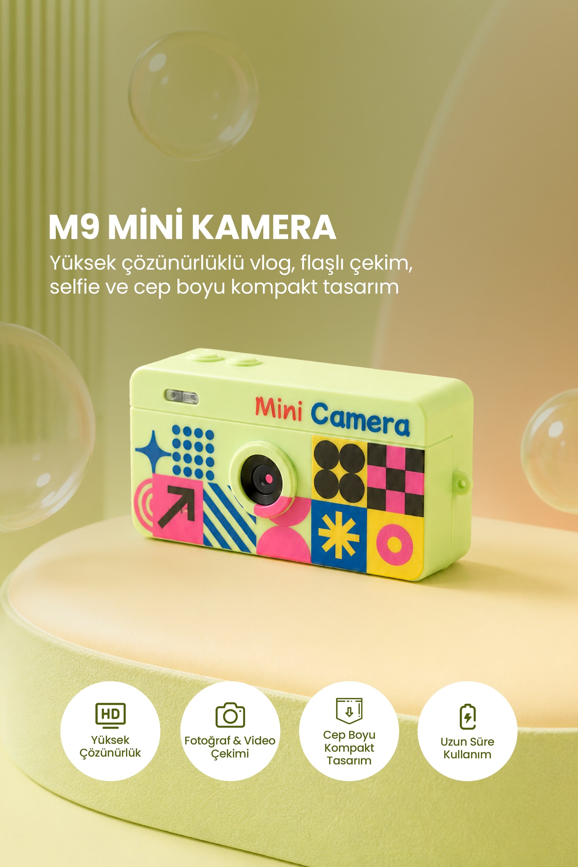 Joyplus Mini Anahtarlık Dijital Fotoğraf Makinesi Retro Filtreli Mini Video Kamera M9