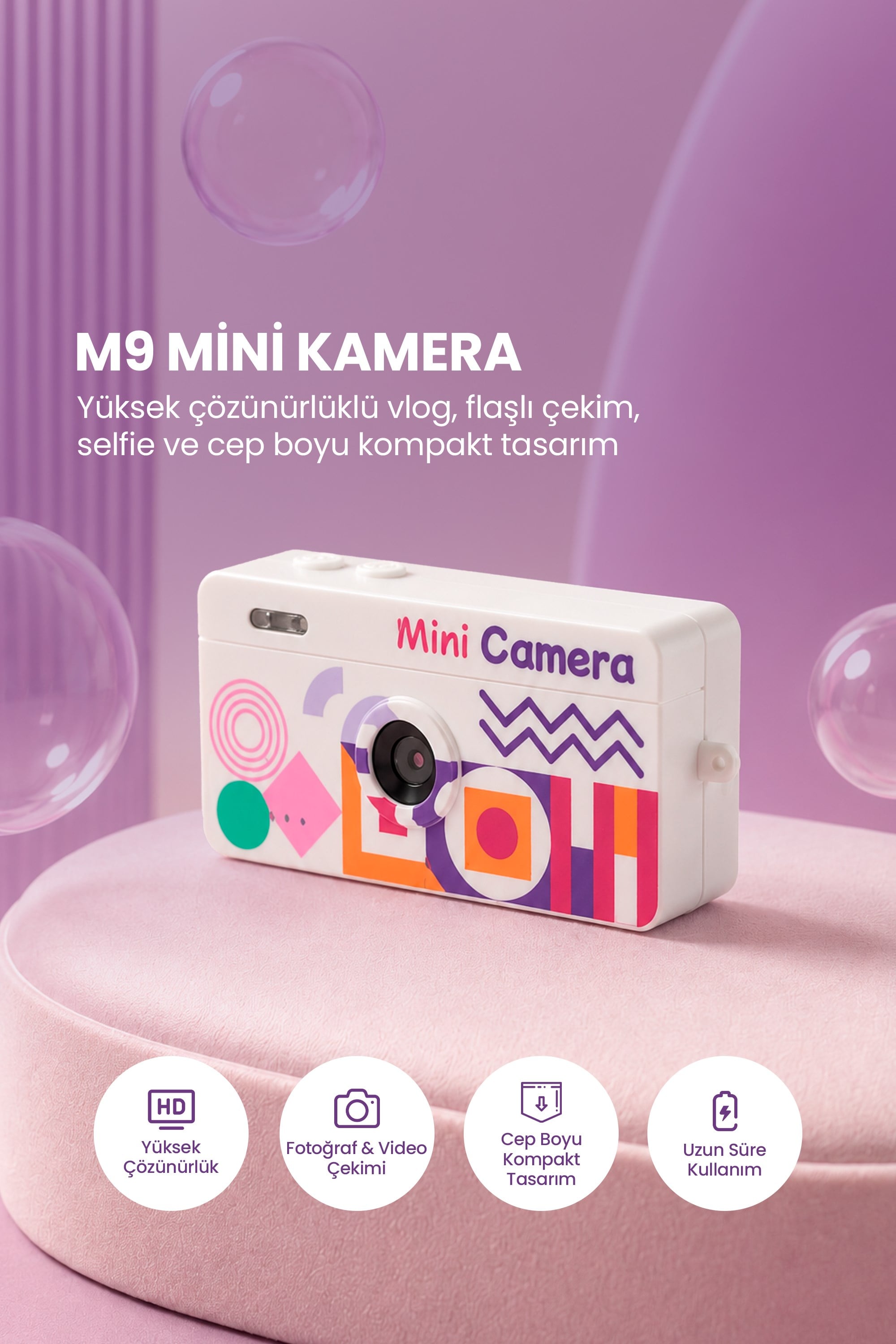 Joyplus Mini Anahtarlık Dijital Fotoğraf Makinesi Retro Filtreli Mini Video Kamera M9