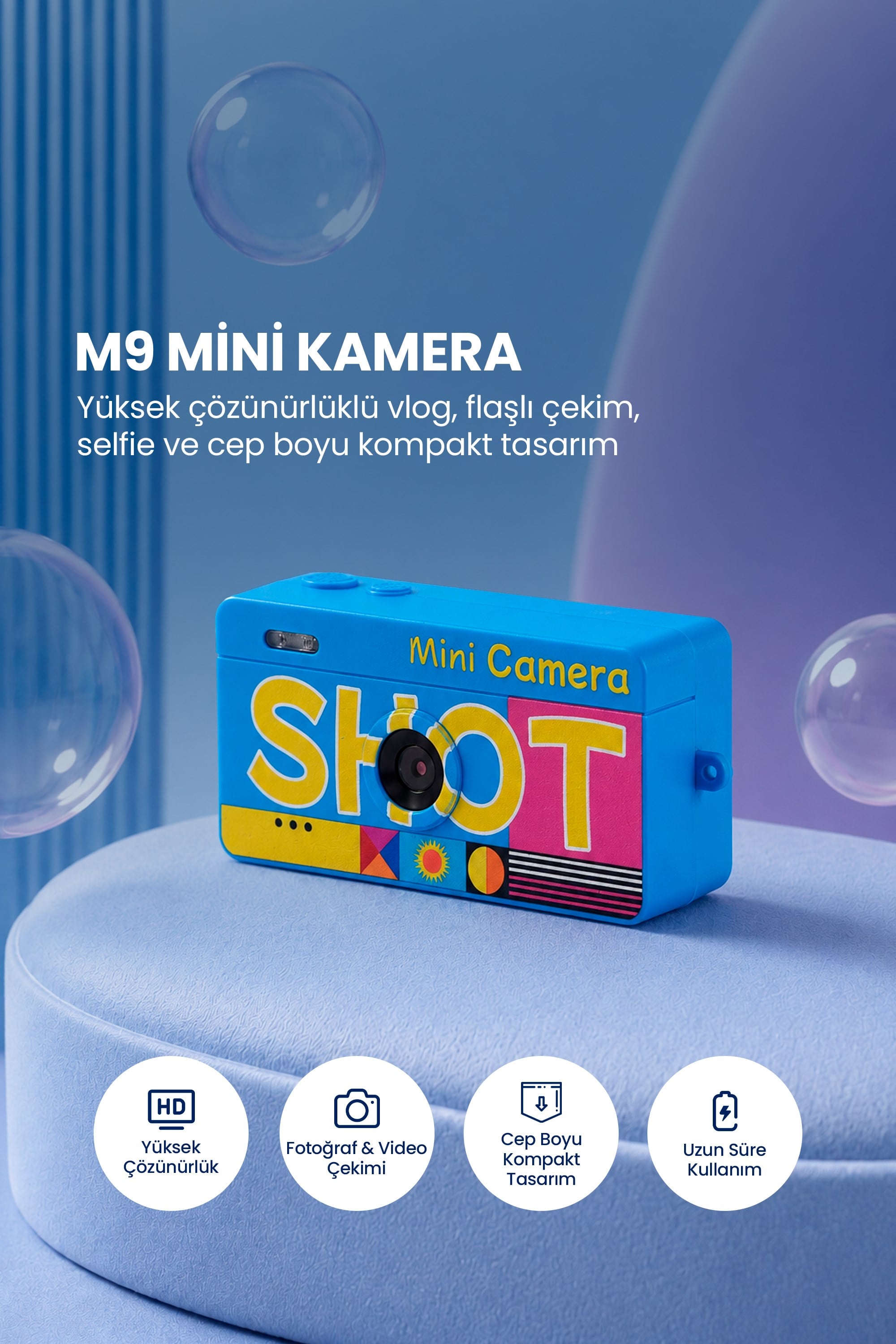 Joyplus Mini Anahtarlık Dijital Fotoğraf Makinesi Retro Filtreli Mini Video Kamera M9