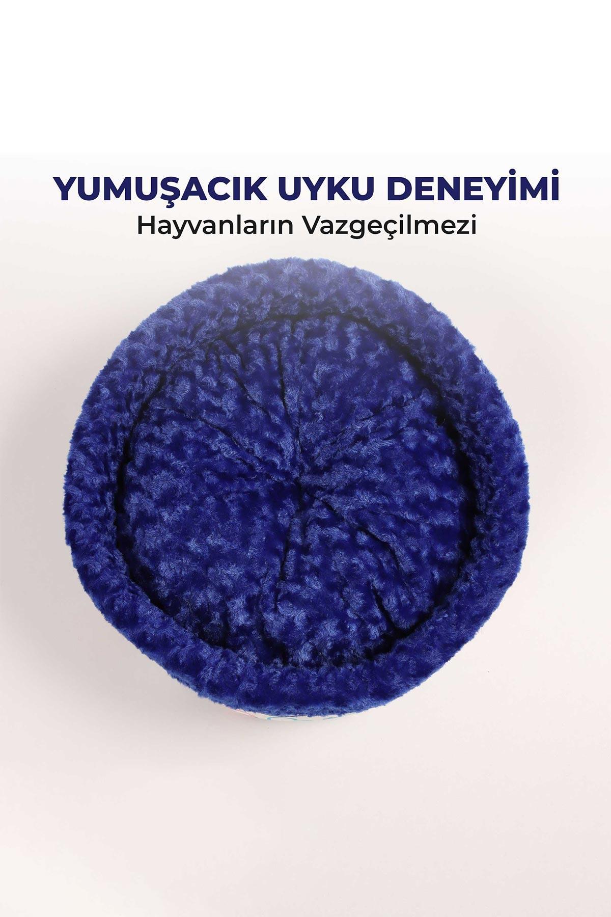 Kedi Köpek Yuvarlak Yatak Peluş, Kedi Köpek Yatağı, Speciel Yatak Mavi 50x40x15