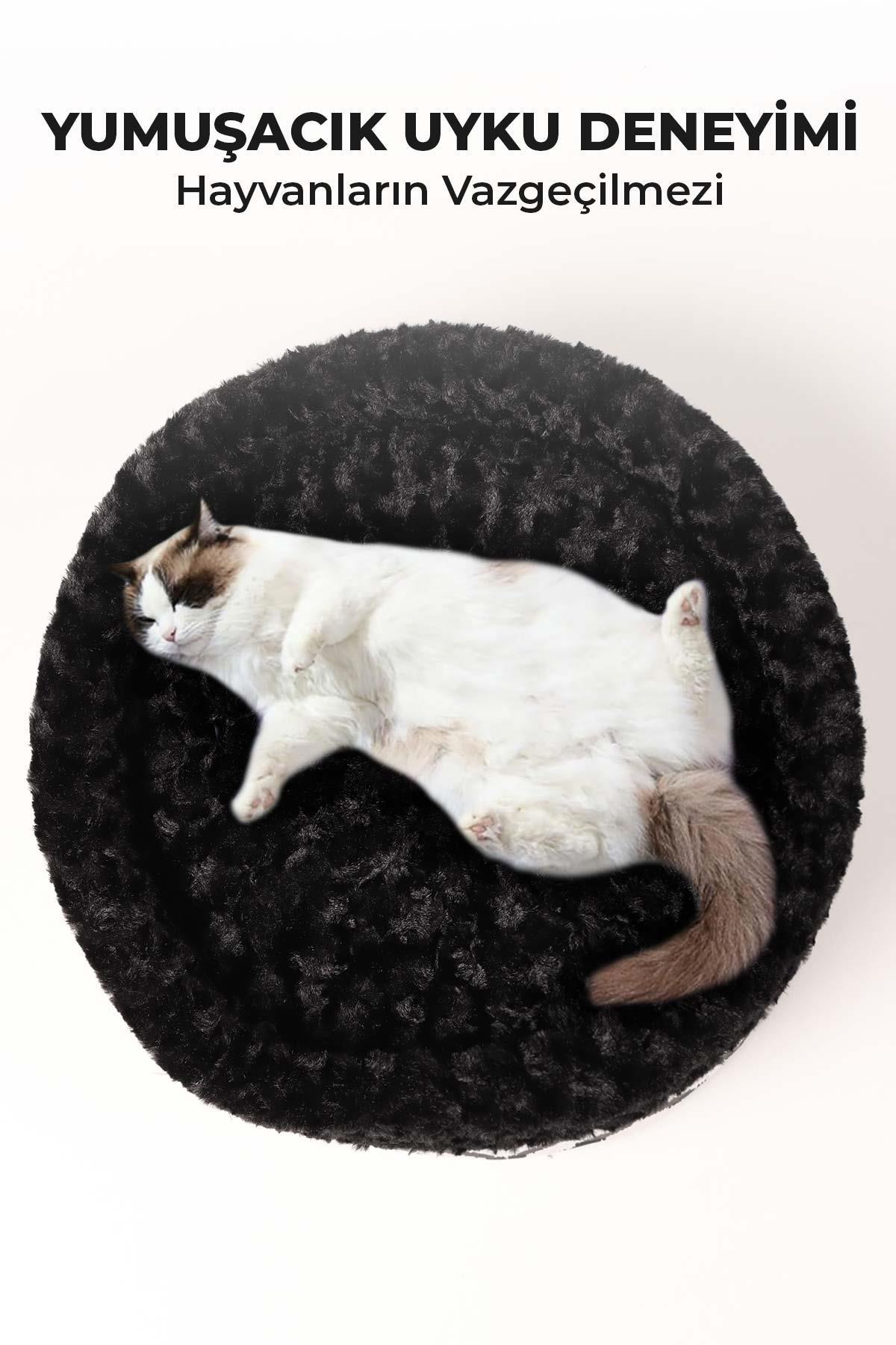 Kedi Köpek Yuvarlak Yatak Peluş, Kedi Köpek Yatağı, Speciel Yatak Siyah 50X40X15
