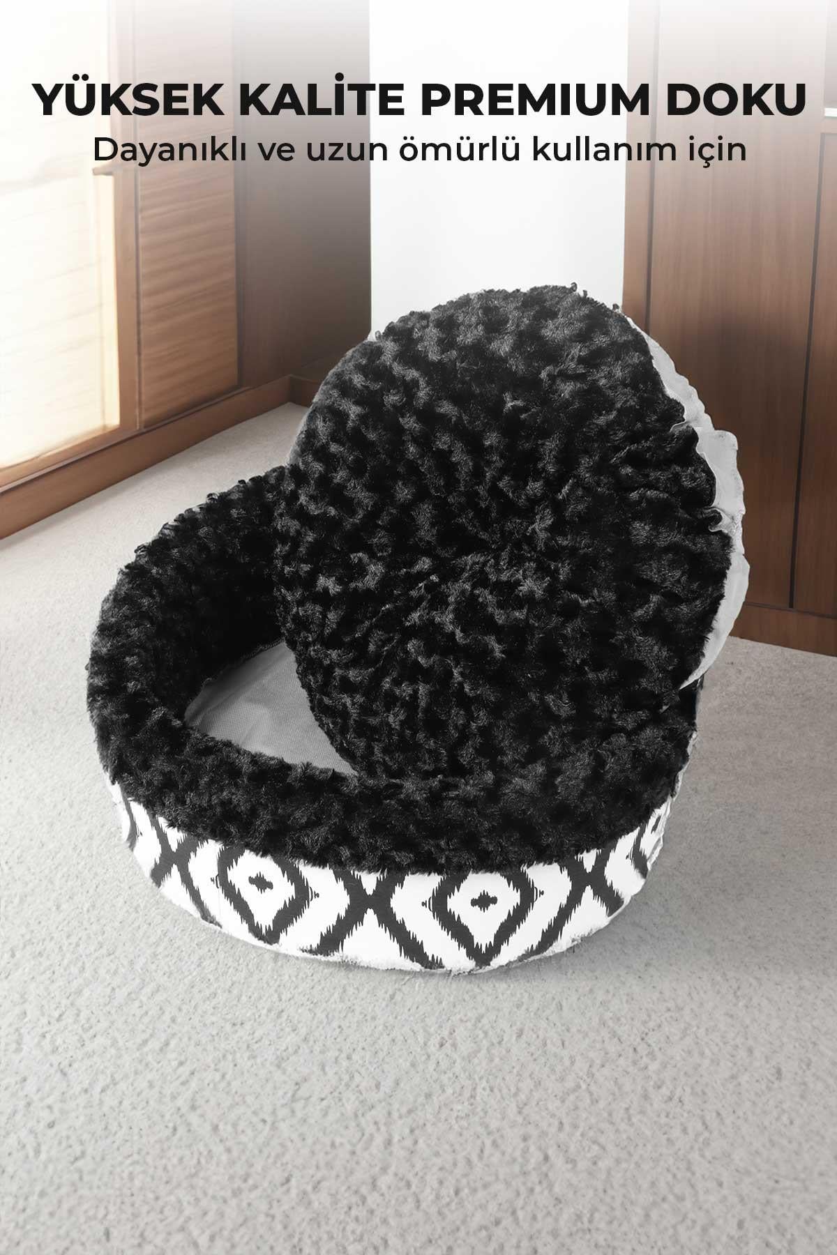 Kedi Köpek Yuvarlak Yatak Peluş, Kedi Köpek Yatağı, Speciel Yatak Siyah 50X40X15