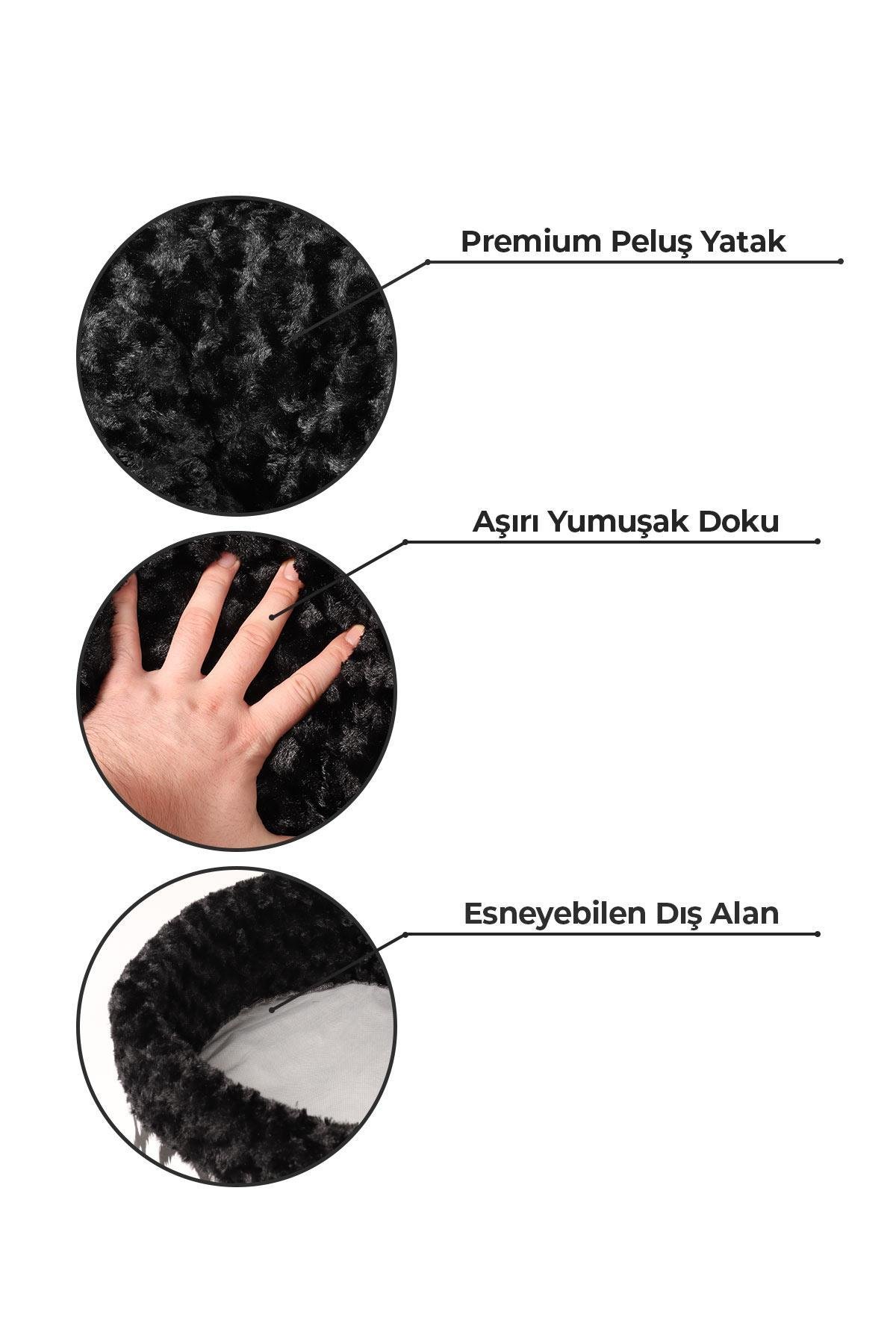 Kedi Köpek Yuvarlak Yatak Peluş, Kedi Köpek Yatağı, Speciel Yatak Siyah 50X40X15