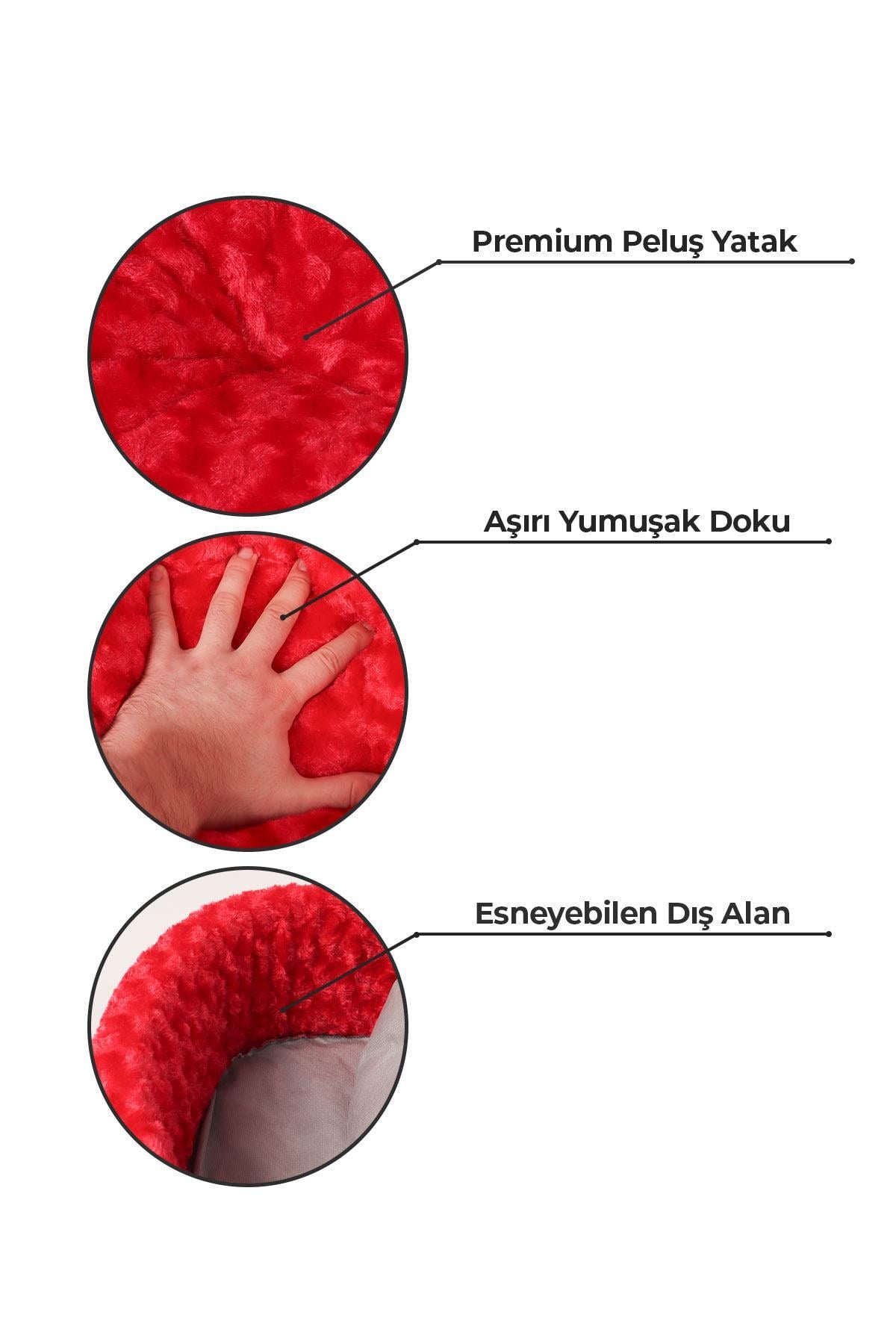 Kedi Köpek Yuvarlak Yatak Peluş, Kedi Köpek Yatağı, Speciel Kırmızı Yatak 50X40X15