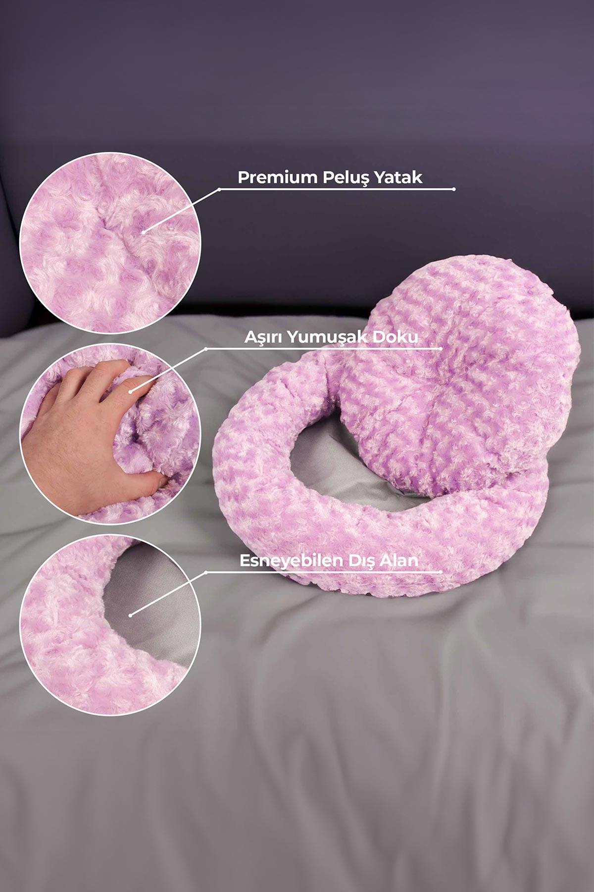 Kedi Köpek Yuvarlak Yatak Peluş, Kedi Köpek Yatağı, Simit Yatak Pembe 50x40x12 cm