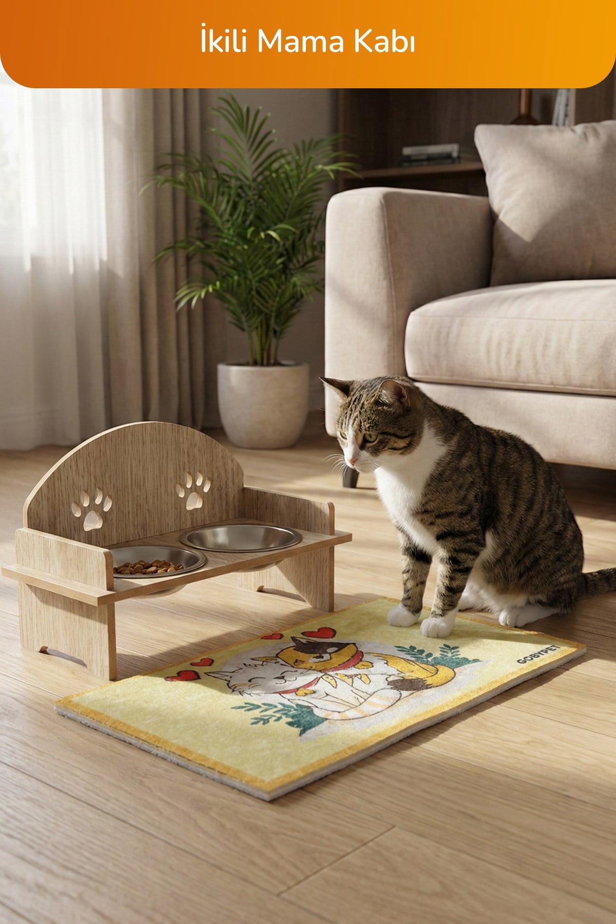 Kedi ve Küçük-Orta Irk Köpekler İçin 4’lü Konfor Seti, Çadır, Minder, Mama Kabı, Vantuzlu Cam Yatağı
