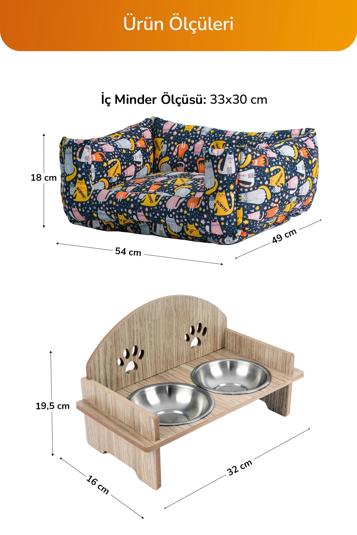 Kedi ve Küçük-Orta Irk Köpekler İçin 4’lü Konfor Seti, Çadır, Minder, Mama Kabı, Vantuzlu Cam Yatağı
