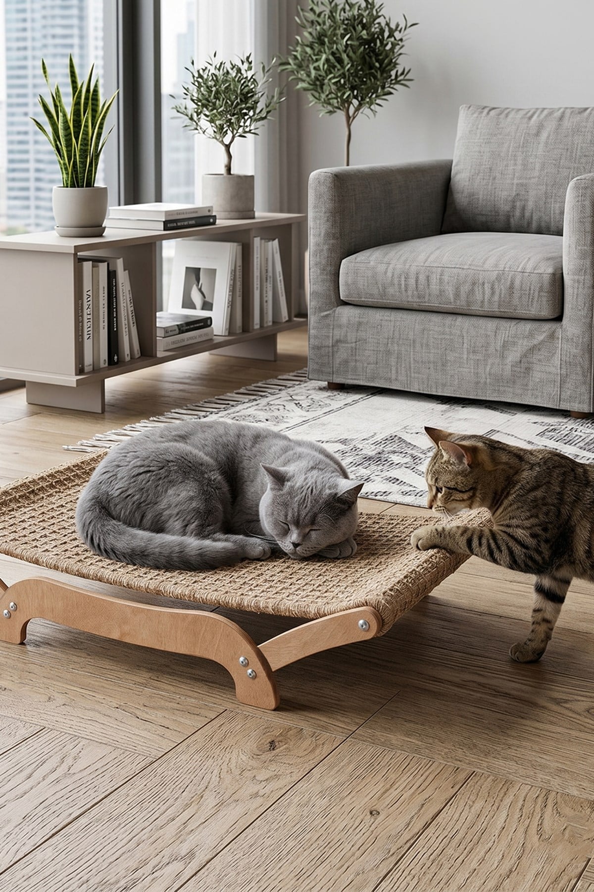Kediler İçin Tırmalanabilir Sisal Halı Özellikli Konforlu Kedi Yatağı 6075