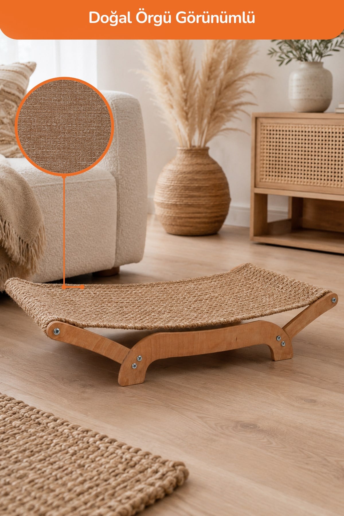 Kediler İçin Tırmalanabilir Sisal Halı Özellikli Konforlu Kedi Yatağı 6075