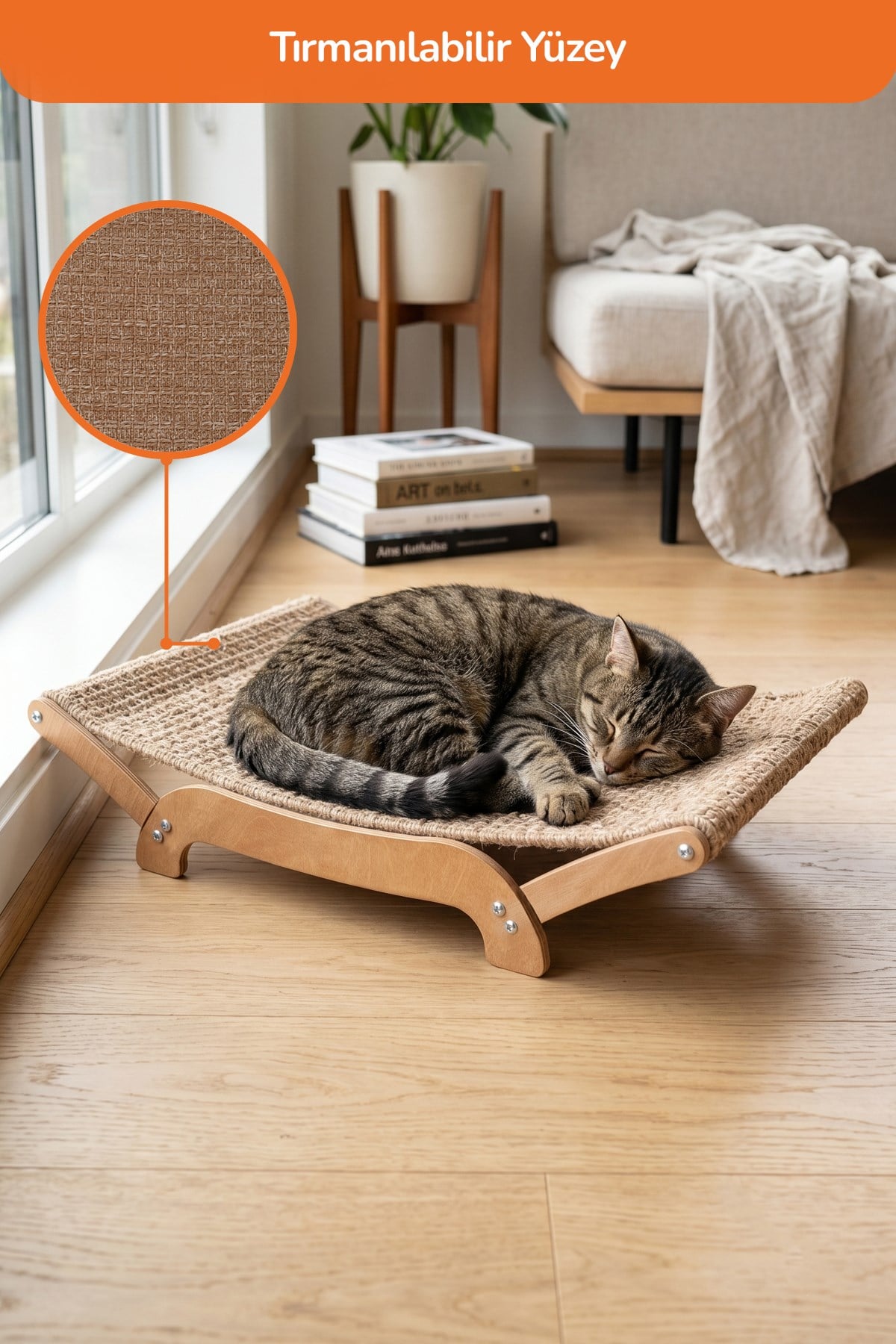 Kediler İçin Tırmalanabilir Sisal Halı Özellikli Konforlu Kedi Yatağı 6075