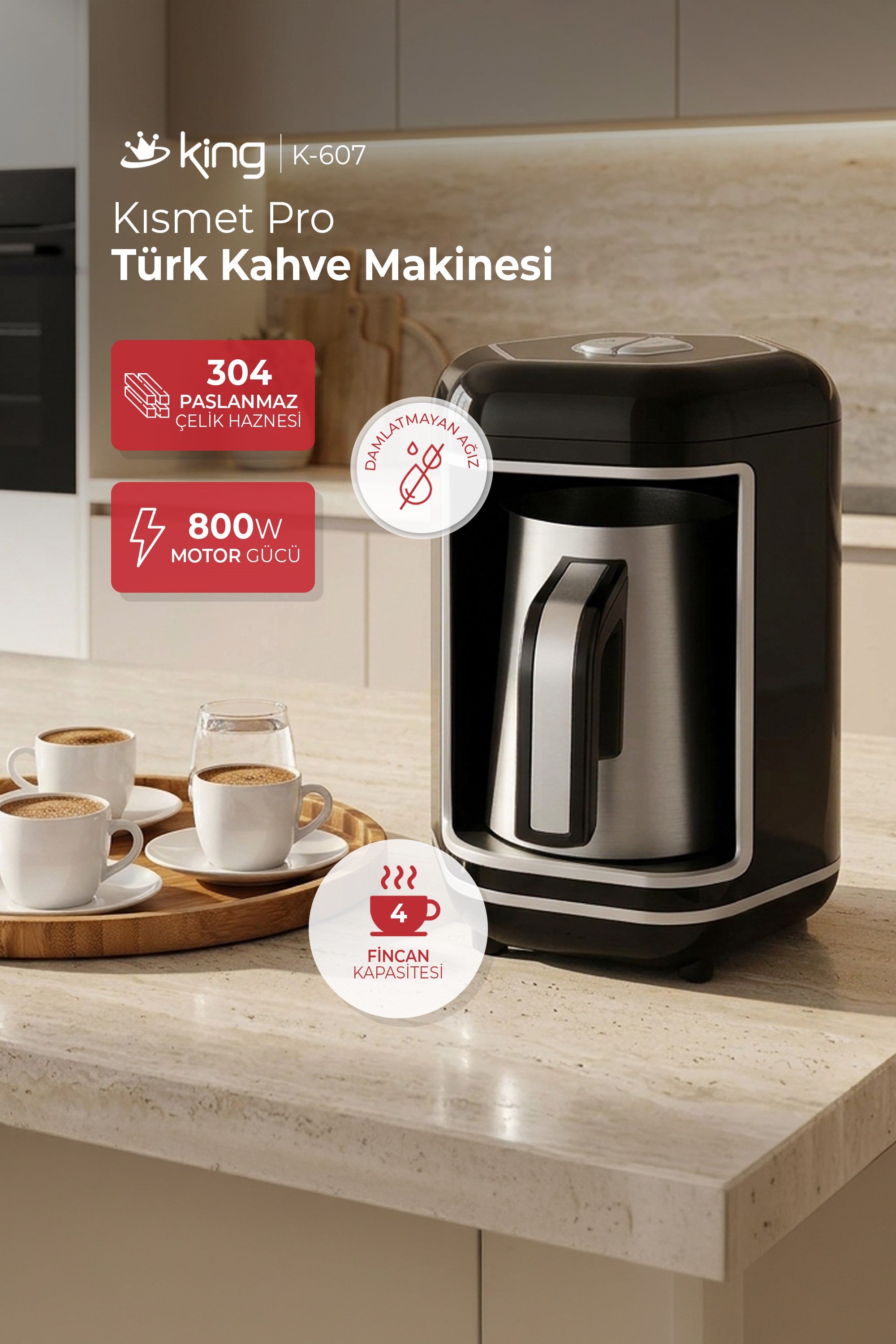 Kısmet Pro Türk Kahve Makinesi,  4 Fincan Kapasiteli  Közde Türk Kahves K-607 