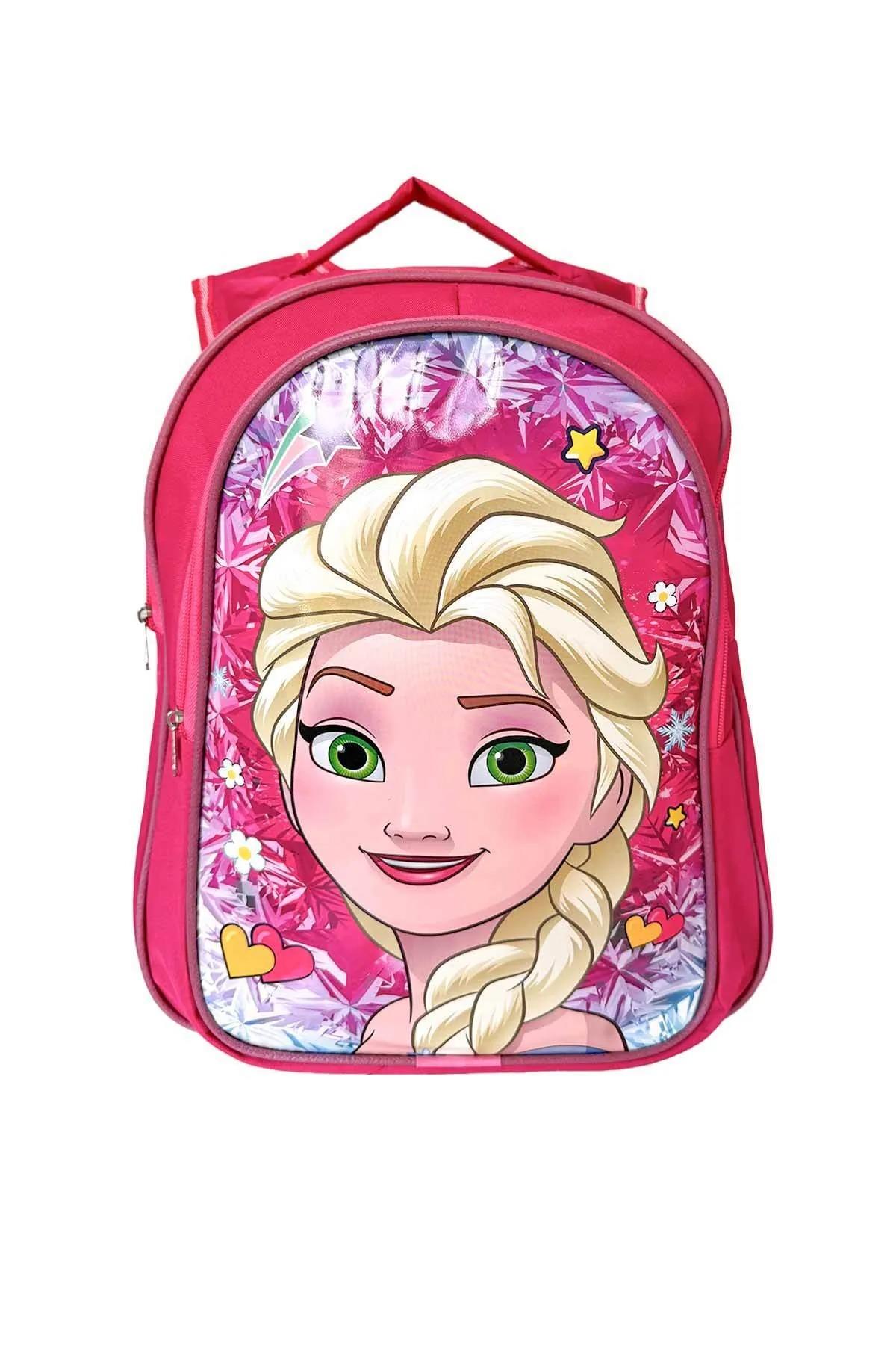 Kız Çocuk Full Pembe Tek Elsa Figürlü ilkokul Anaokulu Beslenme Ve Okul Çantası Seti
