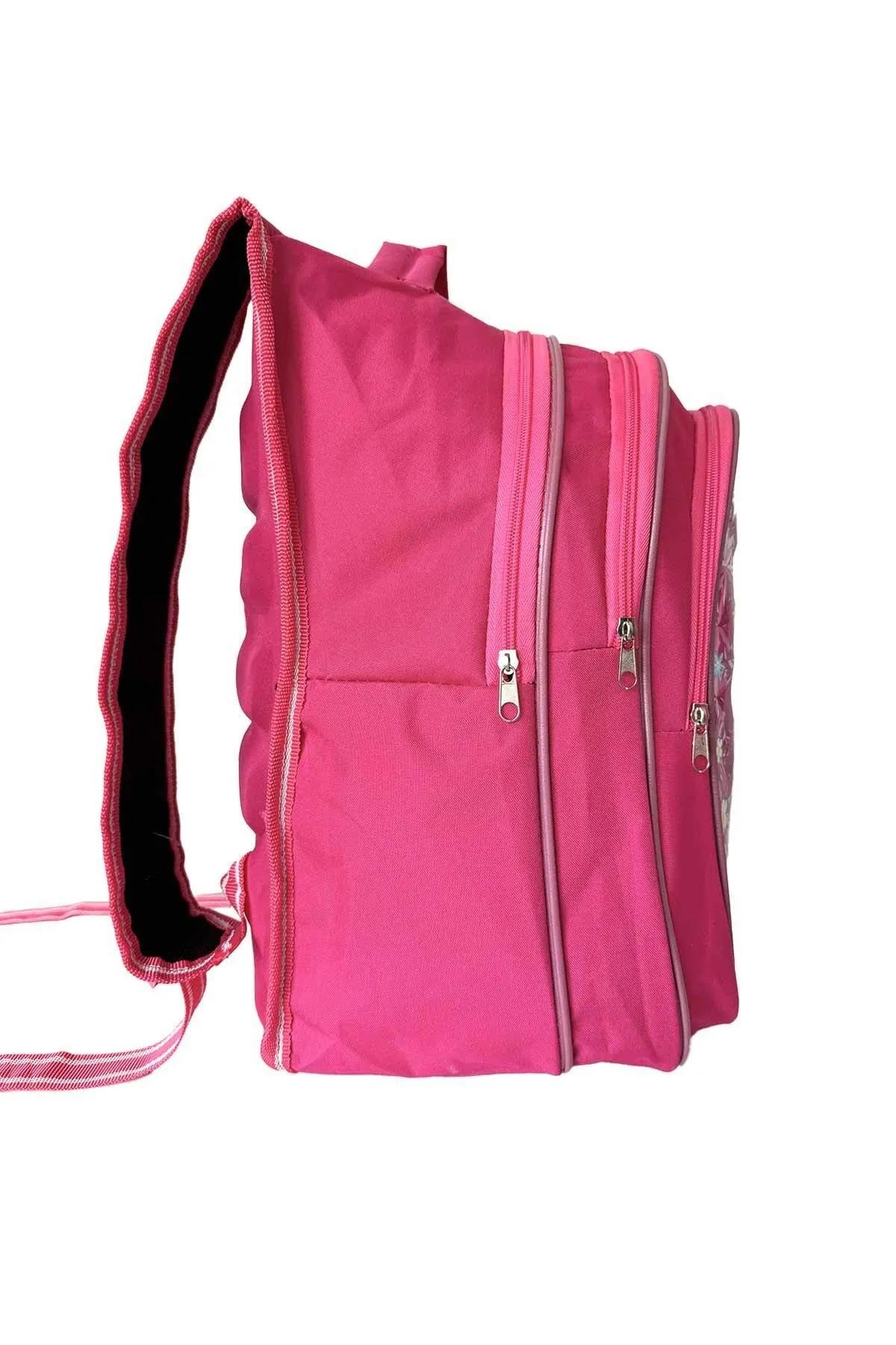 Kız Çocuk Full Pembe Tek Elsa Figürlü ilkokul Anaokulu Beslenme Ve Okul Çantası Seti