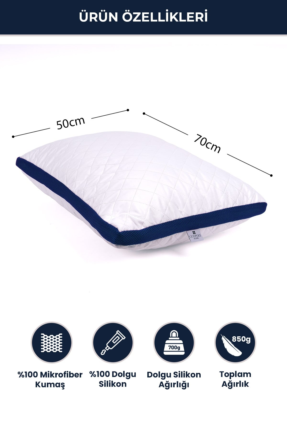 Klimalı Yastık 50x70 cm – Terletmeyen, Hava Alan Mikrofiber Uyku Yastığı  Lacivert