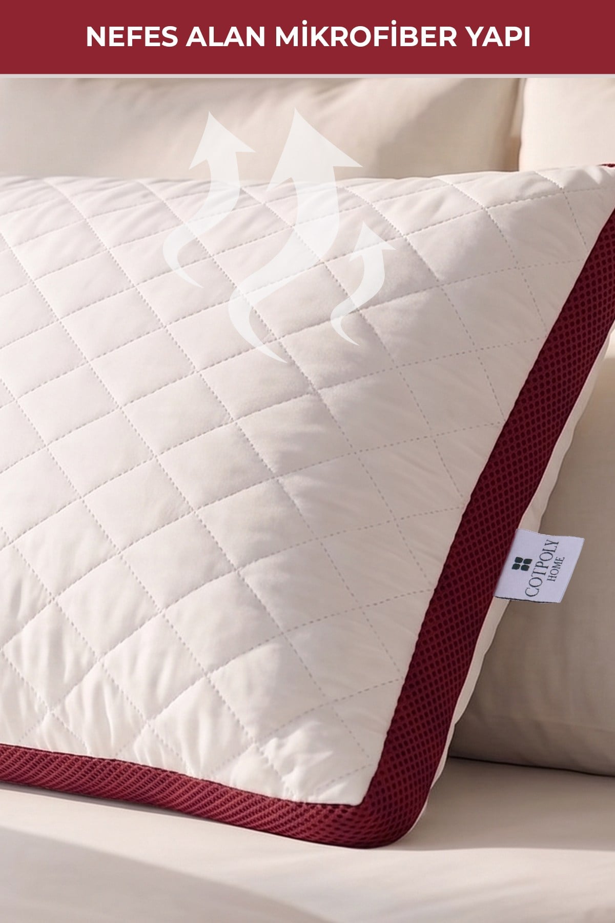 Klimalı Yastık 50x70 cm – Terletmeyen, Hava Alan Mikrofiber Uyku Yastığı Bordo