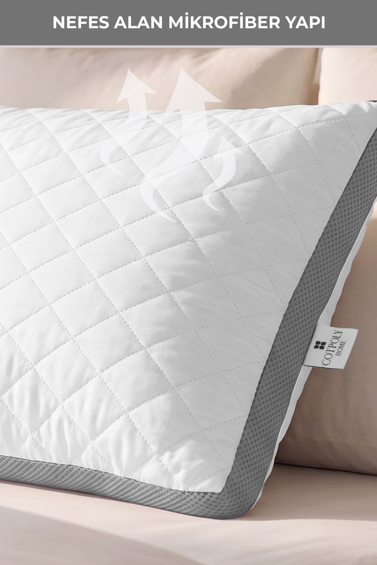 Klimalı Yastık 50x70 cm – Terletmeyen, Hava Alan Mikrofiber Uyku Yastığı Gri