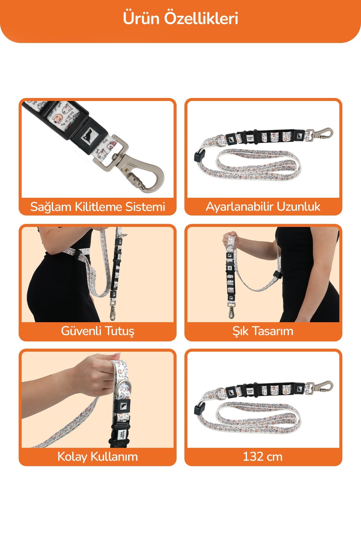 Köpekler İçin Dayanıklı Ve Güvenli, Desenli Eller Serbest Gezdirme Tasması ( 25mm )
