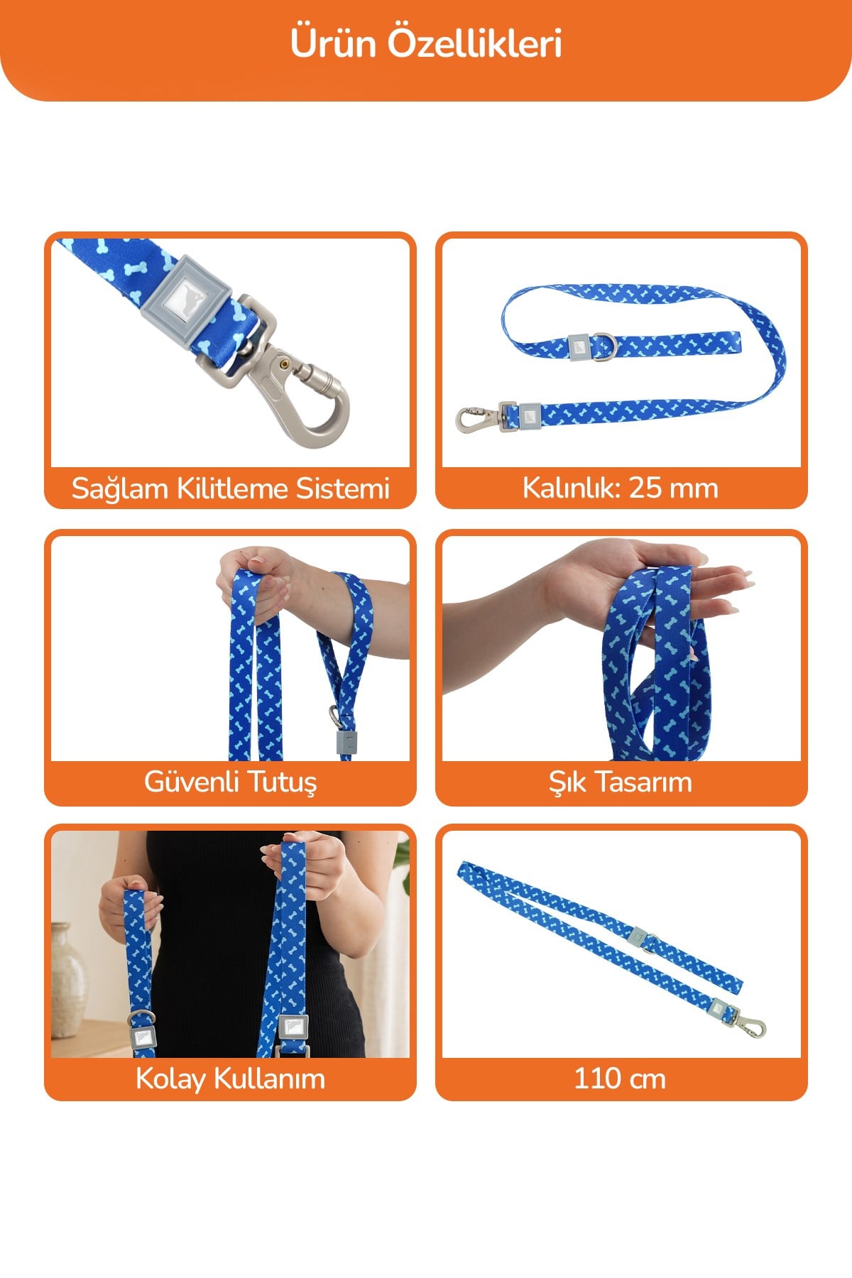 Köpekler İçin Dayanıklı Ve Güvenli, Desenli Gezdirme Tasması ( 25mm )  