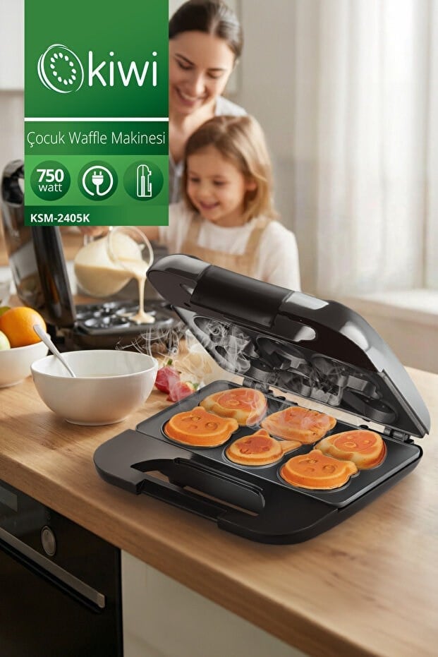 Ksm-2405K Elektrikli Waffle Makinesi Çocuk Portatif Mutfak Mini Waffle Izgara