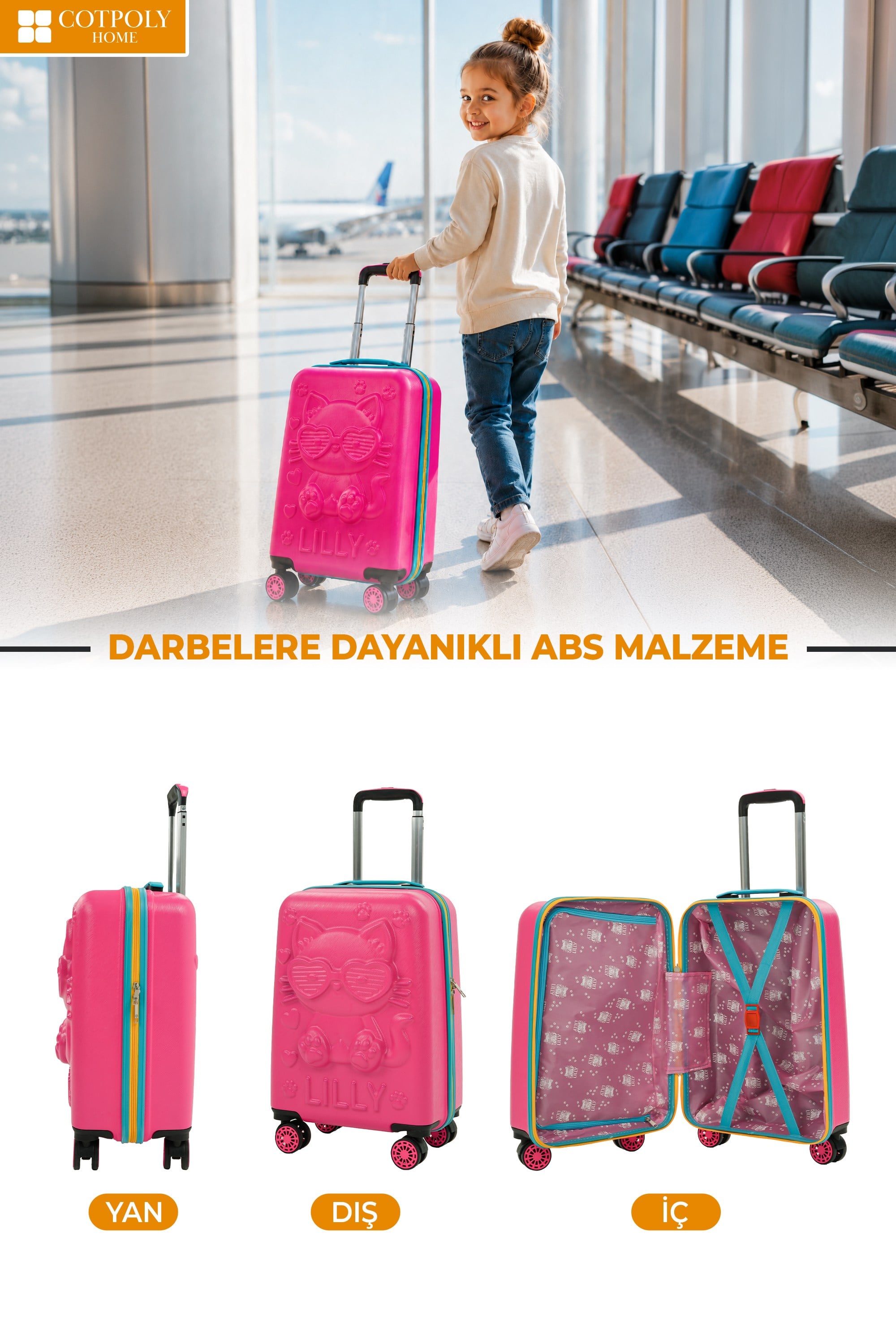 Lilly Kedi  Çocuk Valizi ABS Kabin Boy Hafif 
