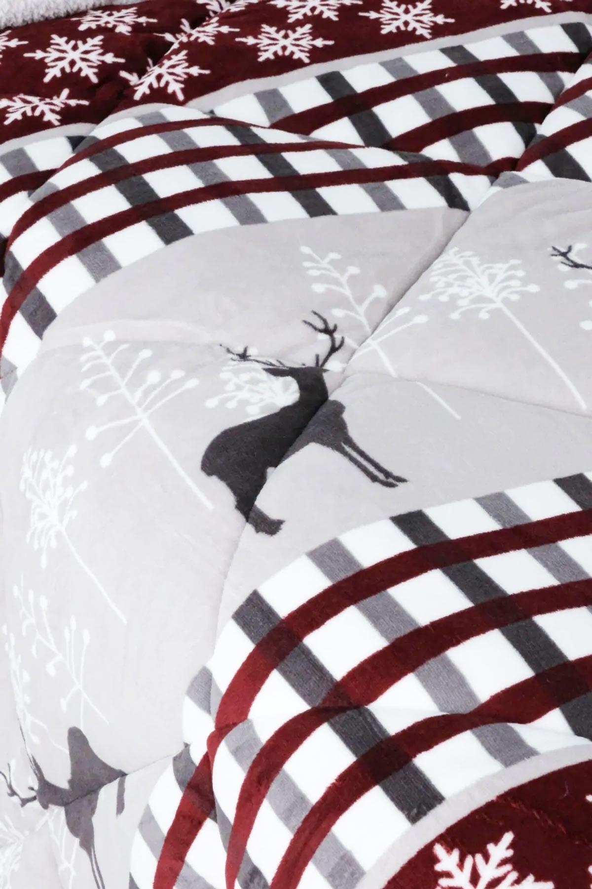 Merinos Comforter Çift Kişilik Yorgan Set Deer Gri