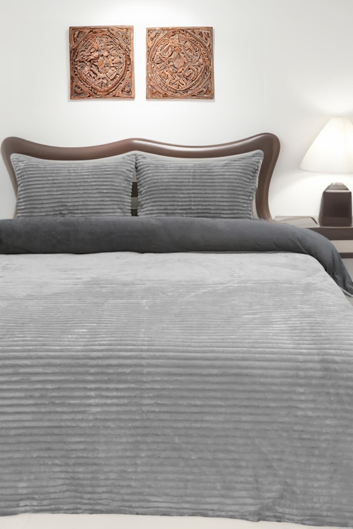 Merinos Eternity Fitilli Peluş Çift Kişilik Nevresim Takımı - Gri