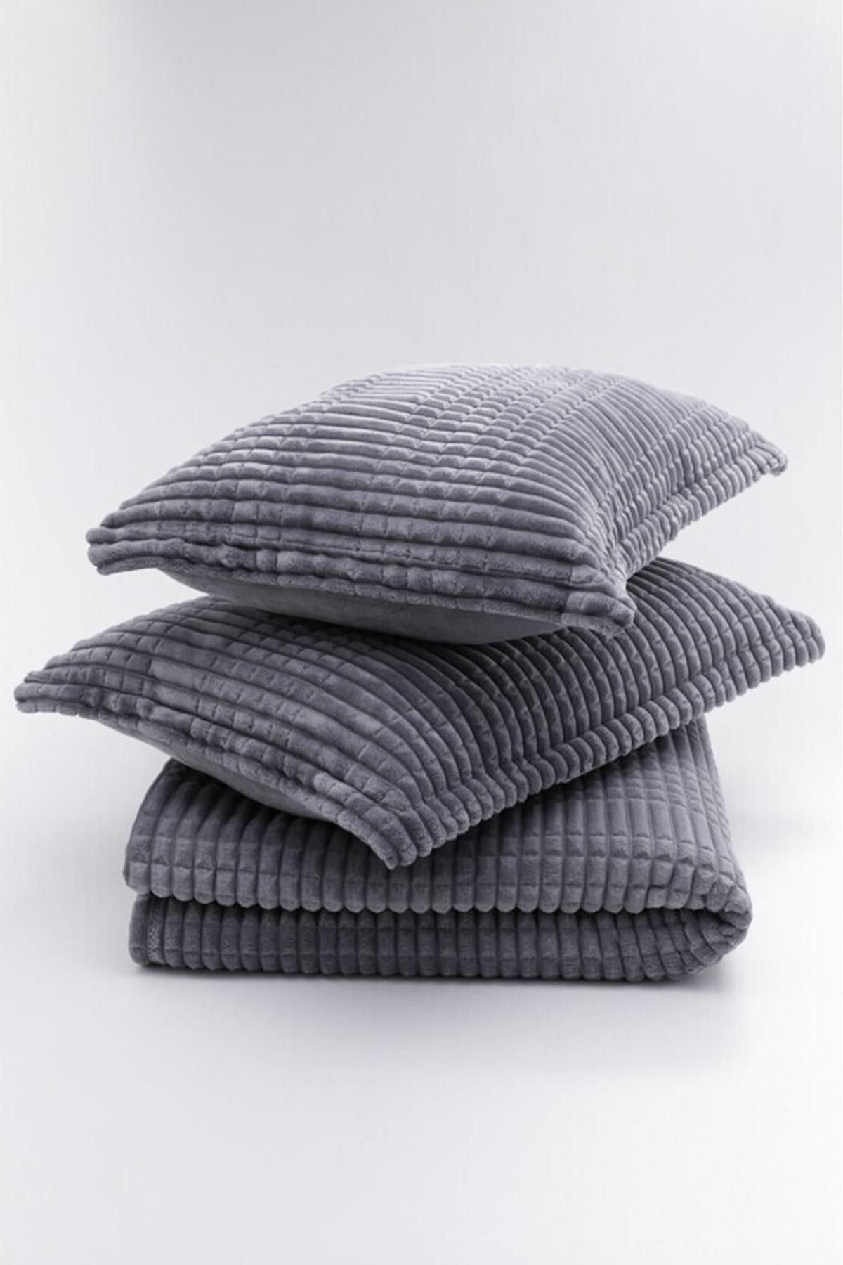 Merinos Eternity Fitilli Peluş Tek Kişilik Nevresim Takımı -Antrasit