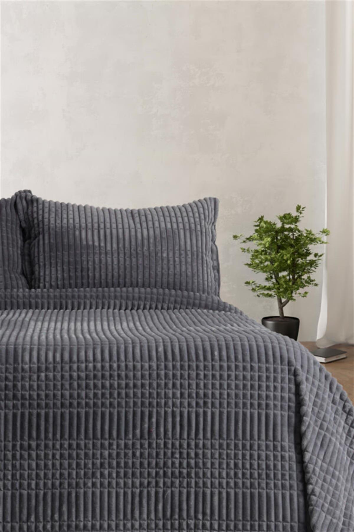 Merinos Eternity Fitilli Peluş Tek Kişilik Nevresim Takımı -Antrasit