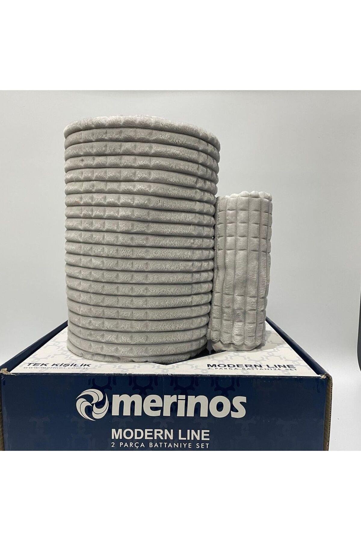 Merinos Modern Line Tek Kişilik 2 Parça Battaniye Seti - Gri