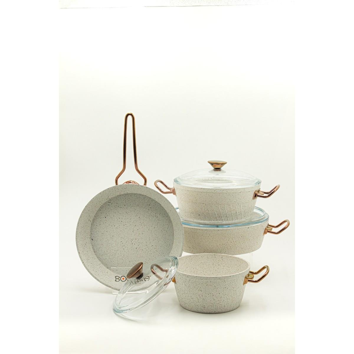 Milena 7 Parça Granit (18-22-26)Cm Tencere & 26CM Tava Set