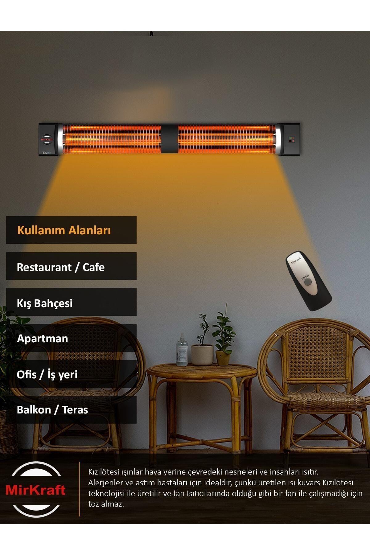 MirKraft Elektrikli Quartz Isıtıcı, 2800 Watt, İki Kademe (1400+1400), SQUARE