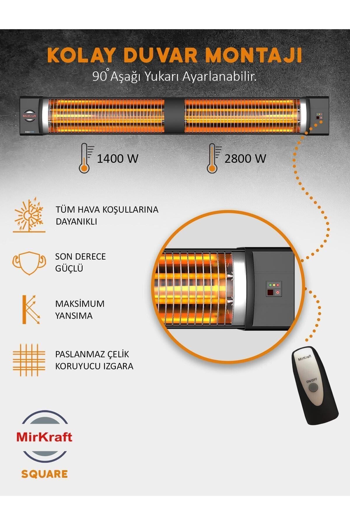 MirKraft Elektrikli Quartz Isıtıcı, 2800 Watt, İki Kademe (1400+1400), SQUARE